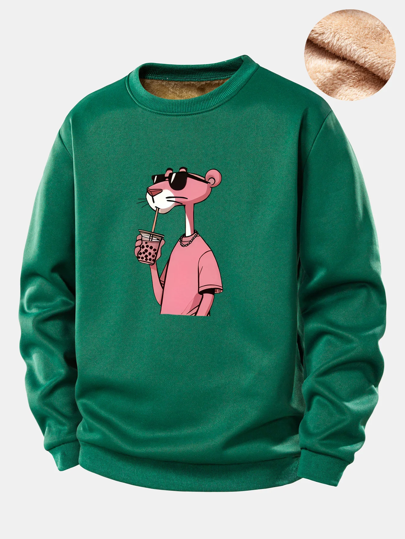 Pink Panther Print Teddy Fleece Lined Sweatshirt - Image 6
