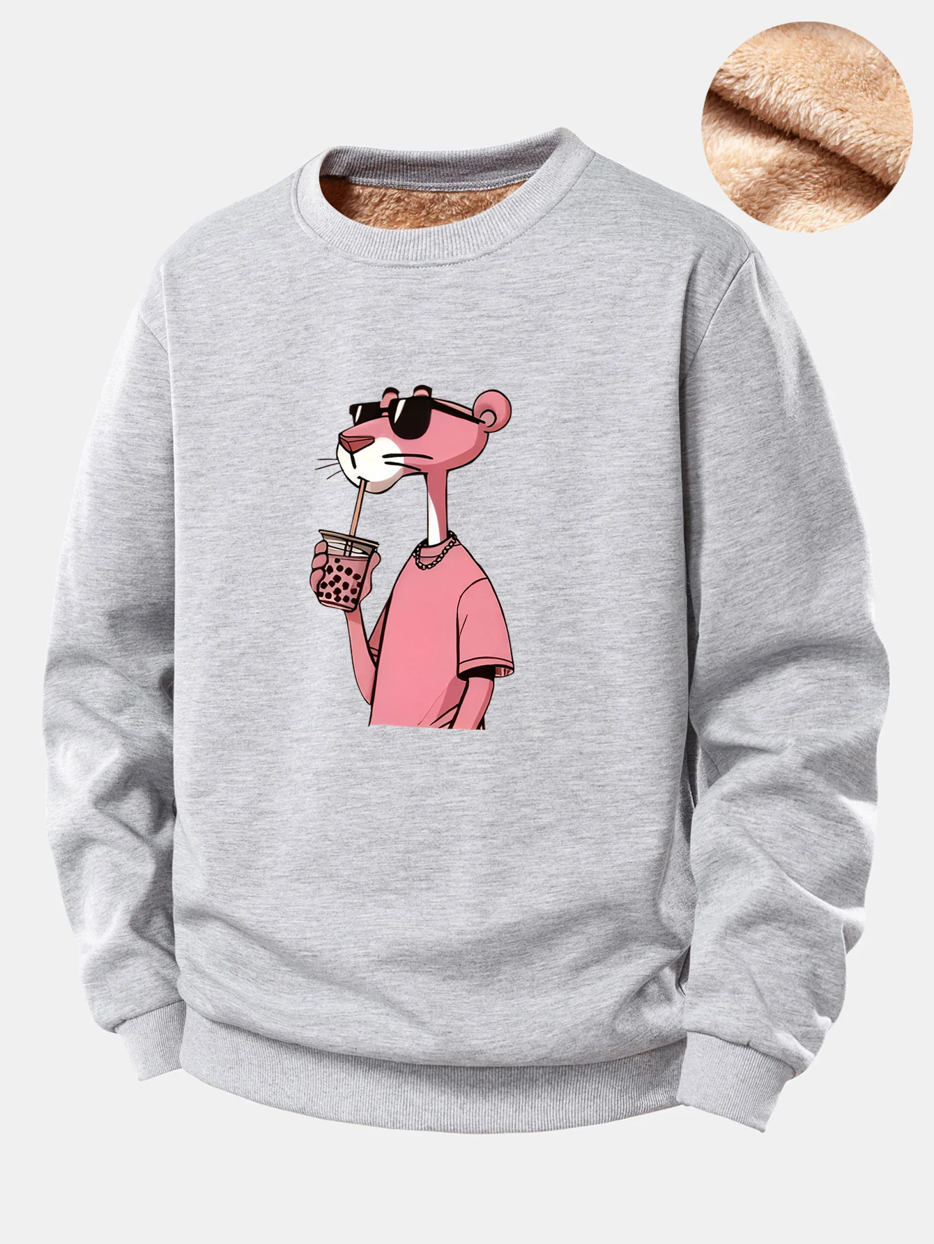 Pink Panther Print Teddy Fleece Lined Sweatshirt - Image 7