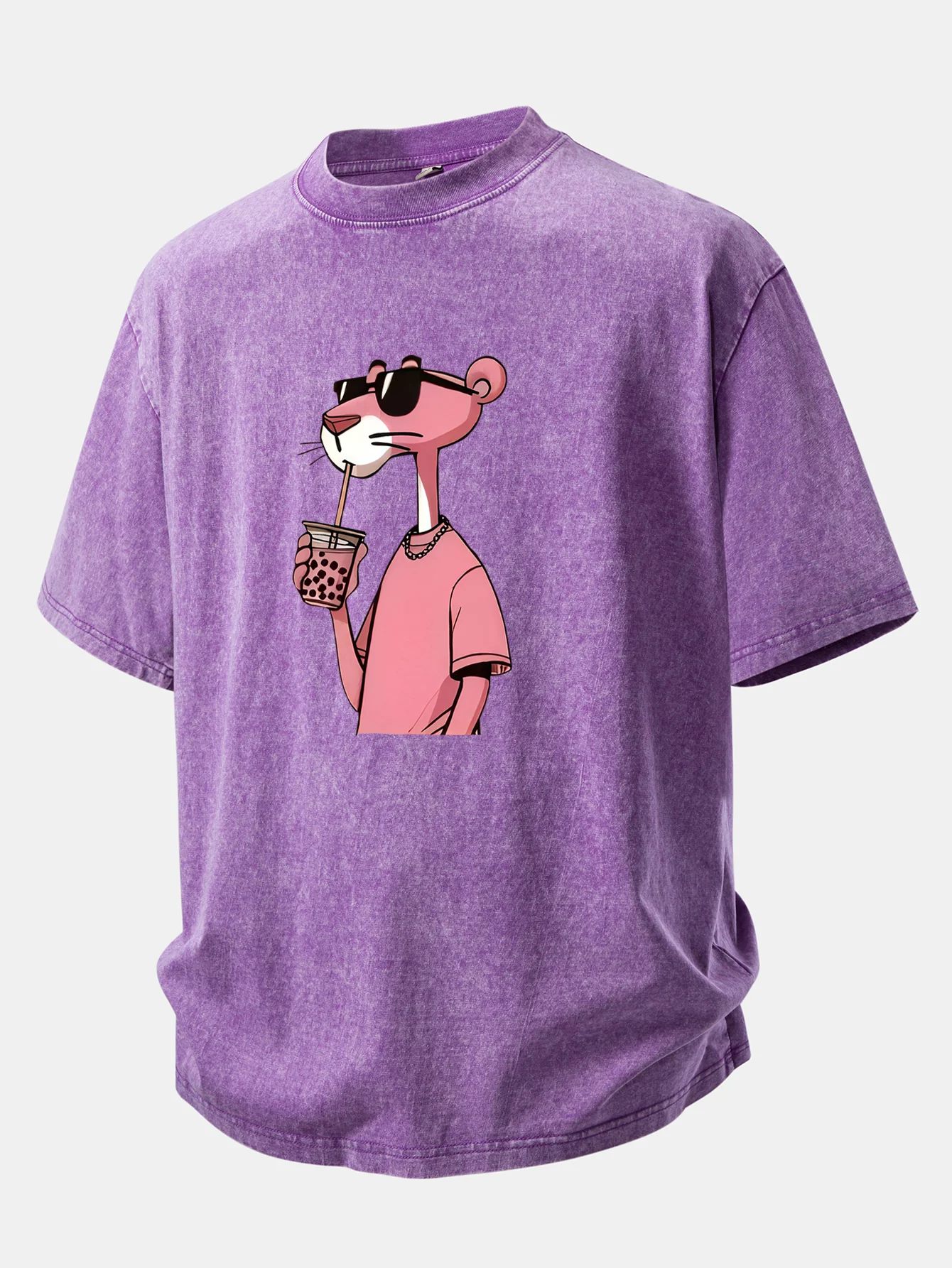 Pink Panther Print Washed Distressed Drop Shoulder T-Shirt - Image 3