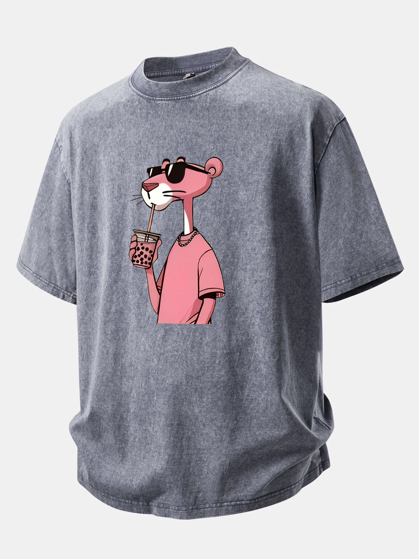 Pink Panther Print Washed Distressed Drop Shoulder T-Shirt - Image 4