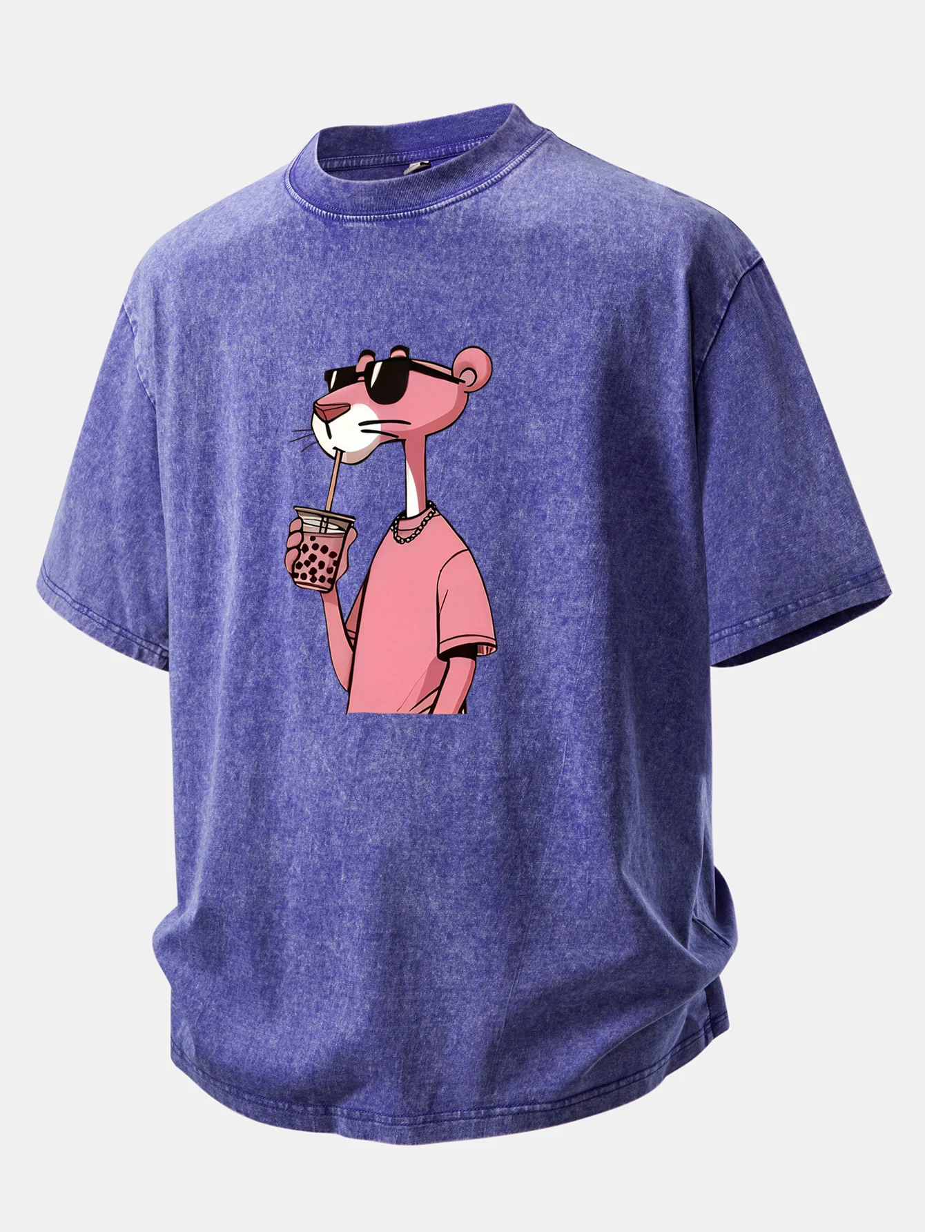 Pink Panther Print Washed Distressed Drop Shoulder T-Shirt - Image 5