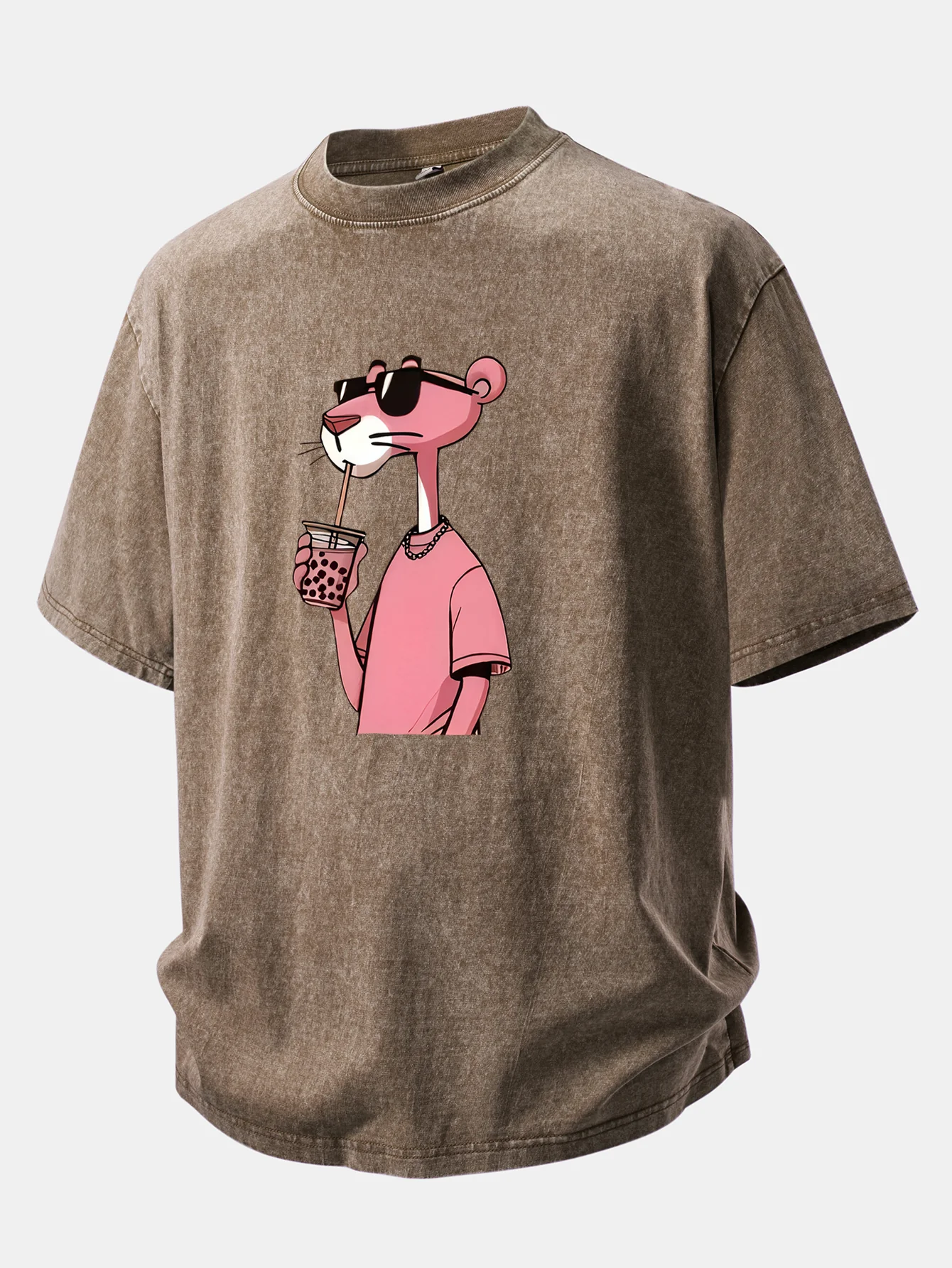 Pink Panther Print Washed Distressed Drop Shoulder T-Shirt - Image 6