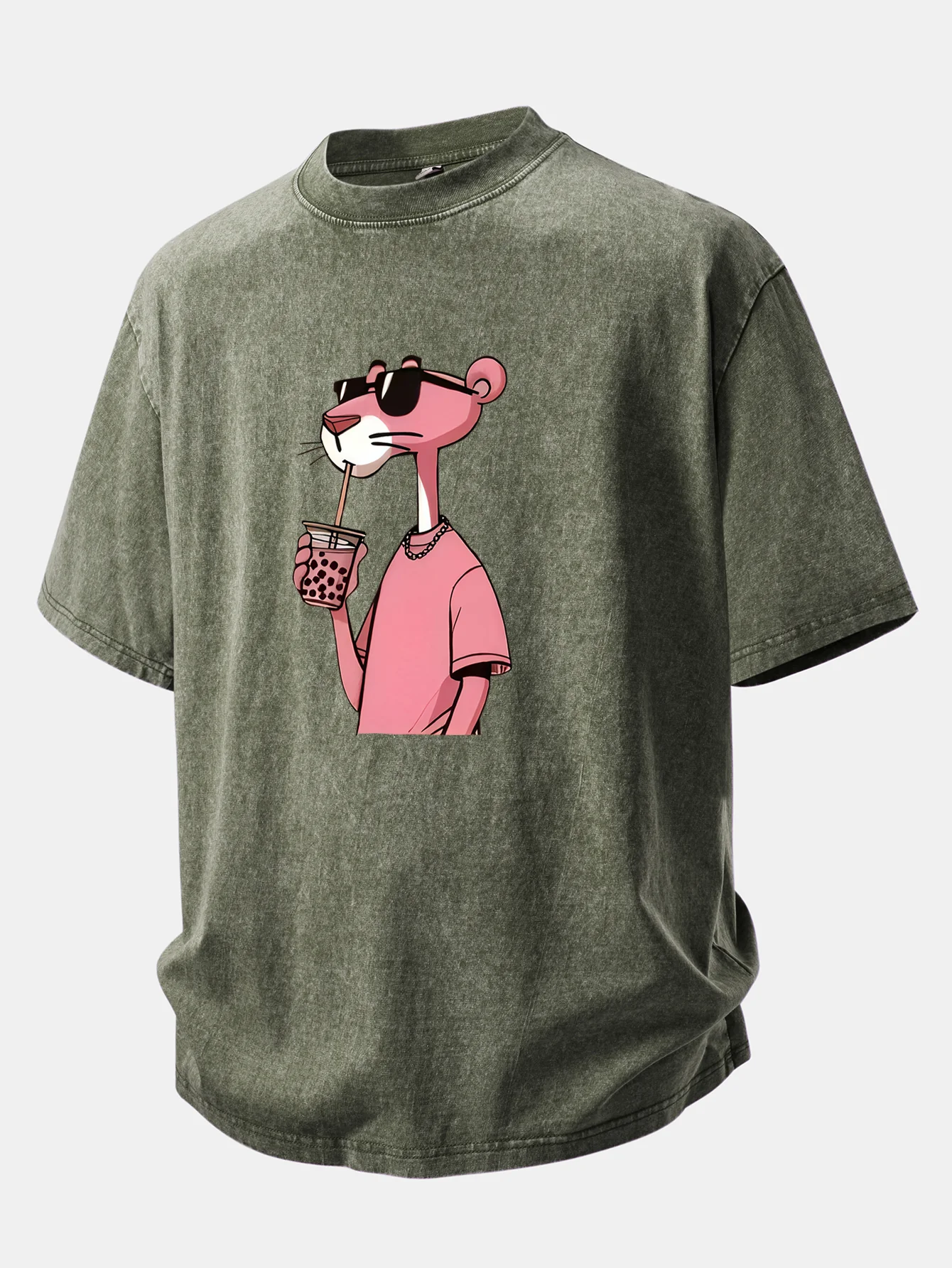 Pink Panther Print Washed Distressed Drop Shoulder T-Shirt - Image 7