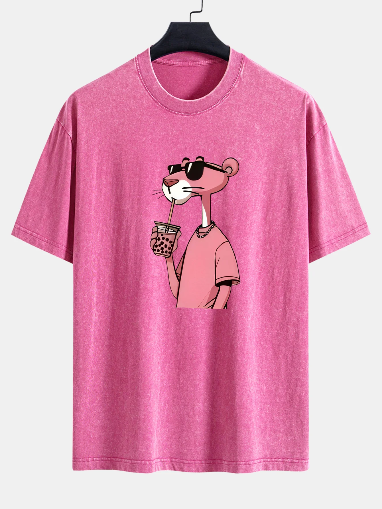 Pink Panther Print Washed Distressed Drop Shoulder T-Shirt - Image 2