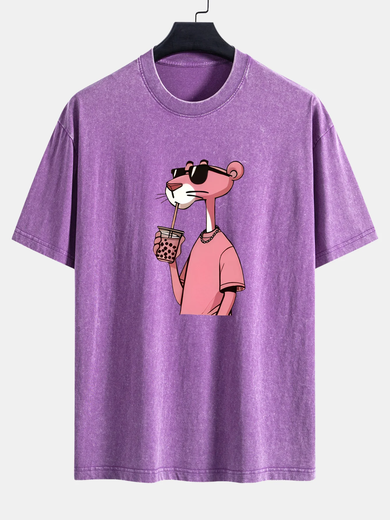 Pink Panther Print Washed Distressed Drop Shoulder T-Shirt - Image 3