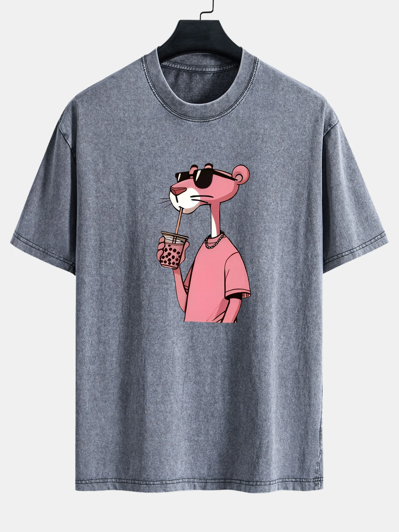 Pink Panther Print Washed Distressed Drop Shoulder T-Shirt - Image 4