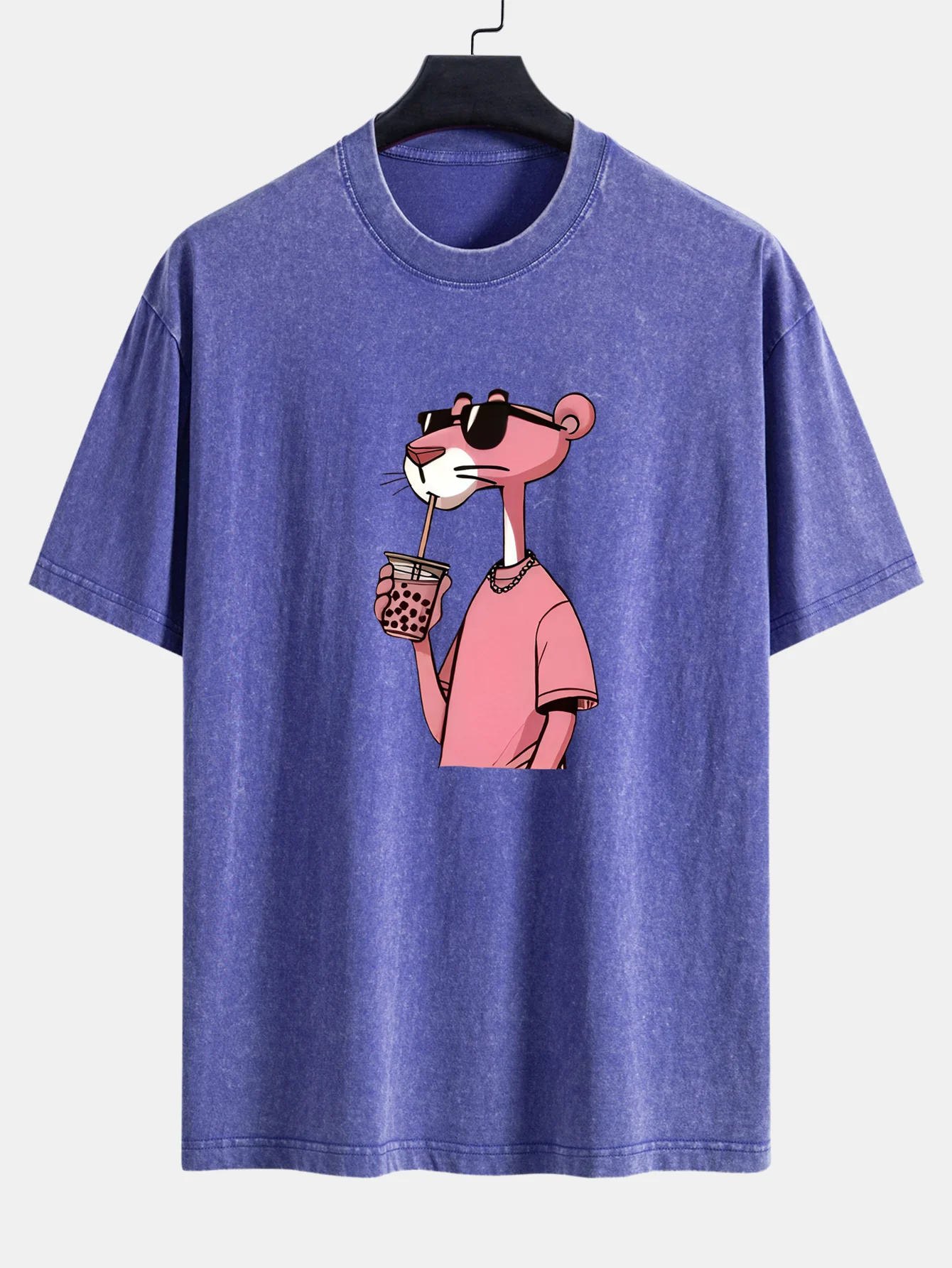 Pink Panther Print Washed Distressed Drop Shoulder T-Shirt - Image 5