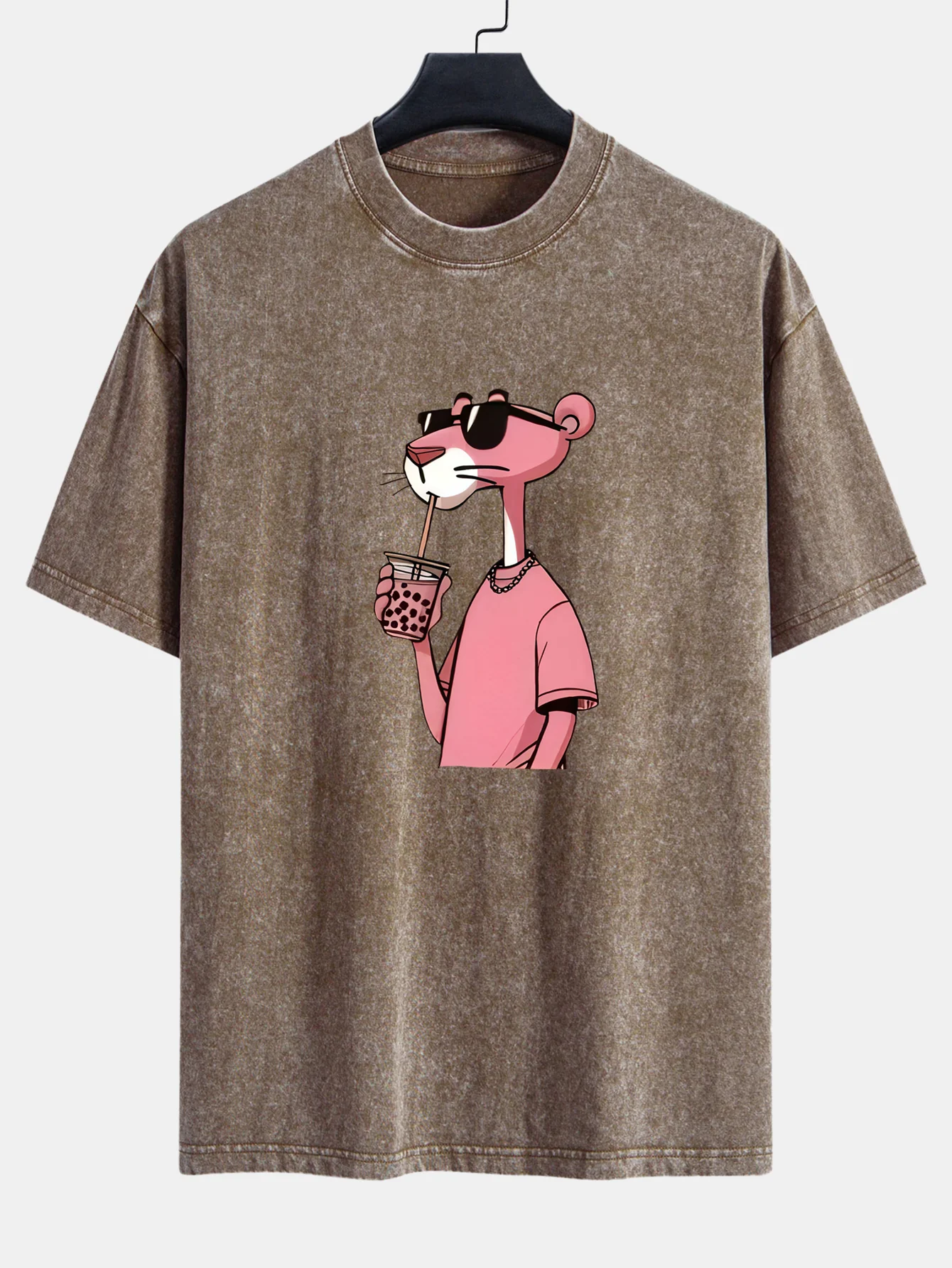 Pink Panther Print Washed Distressed Drop Shoulder T-Shirt - Image 6