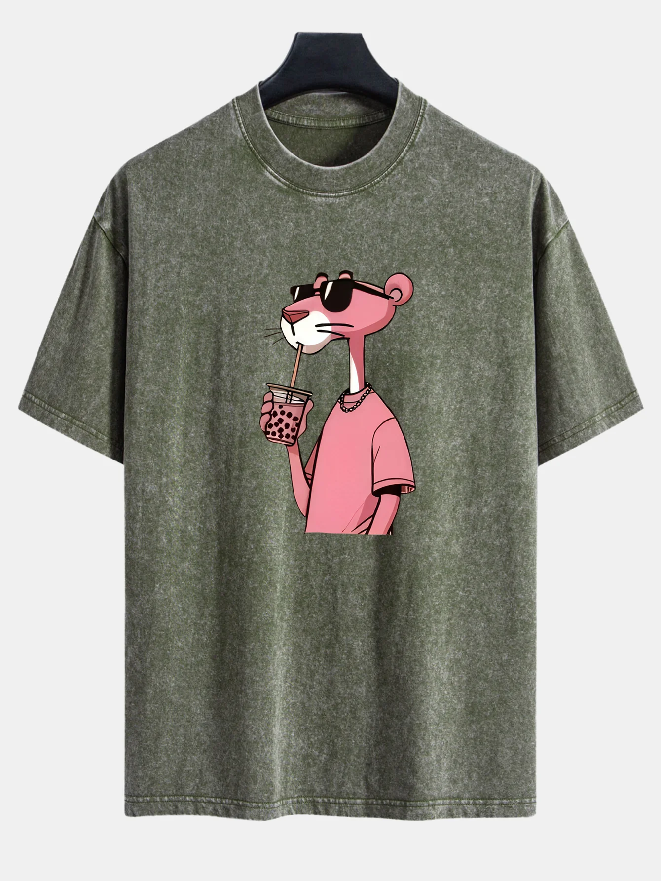 Pink Panther Print Washed Distressed Drop Shoulder T-Shirt - Image 7