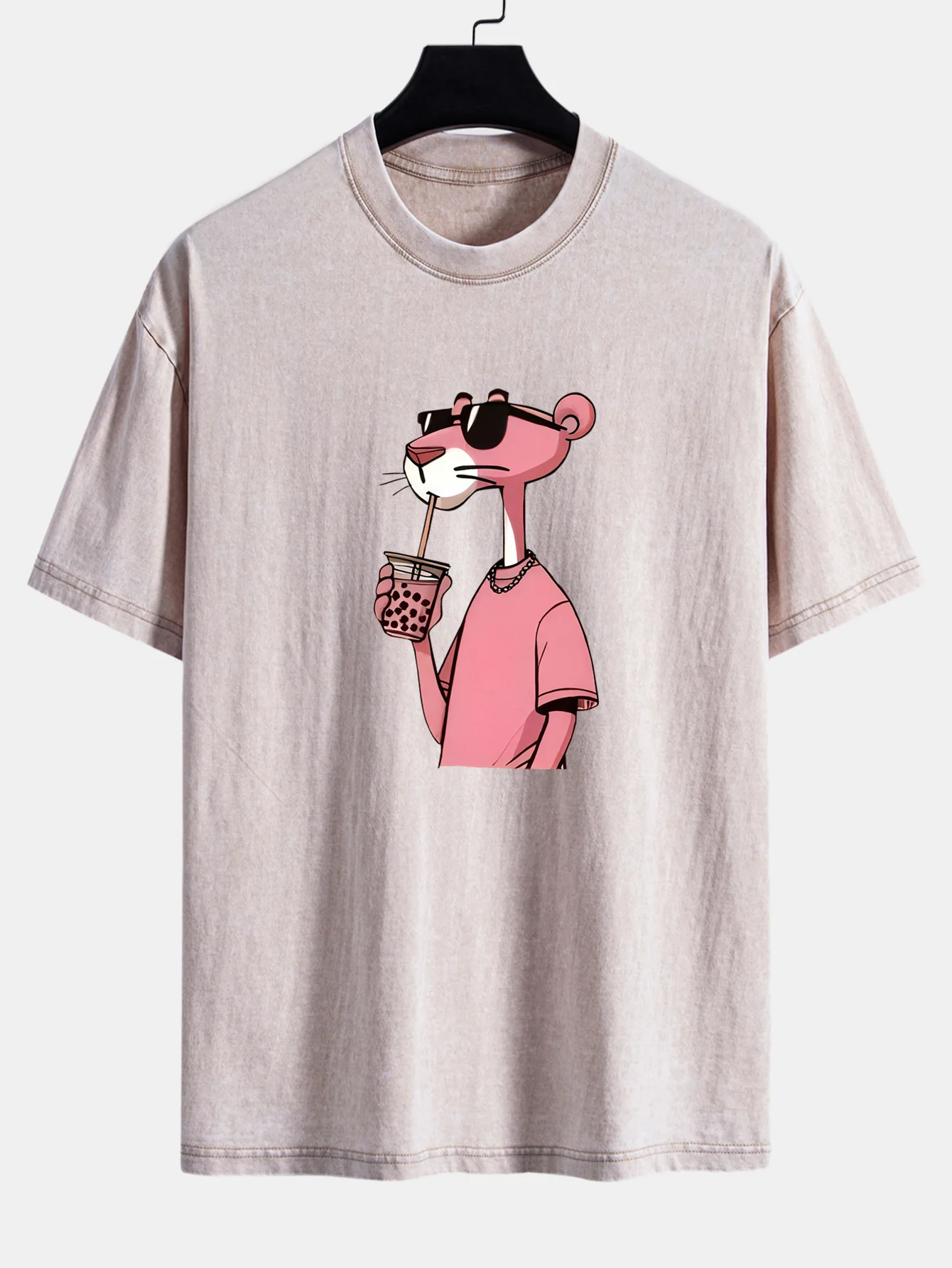 Pink Panther Print Washed Distressed Drop Shoulder T-Shirt - Image 8