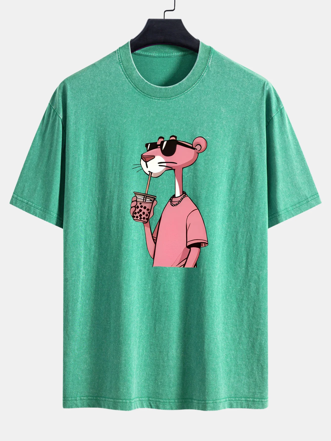 Pink Panther Print Washed Distressed Drop Shoulder T-Shirt - Image 9