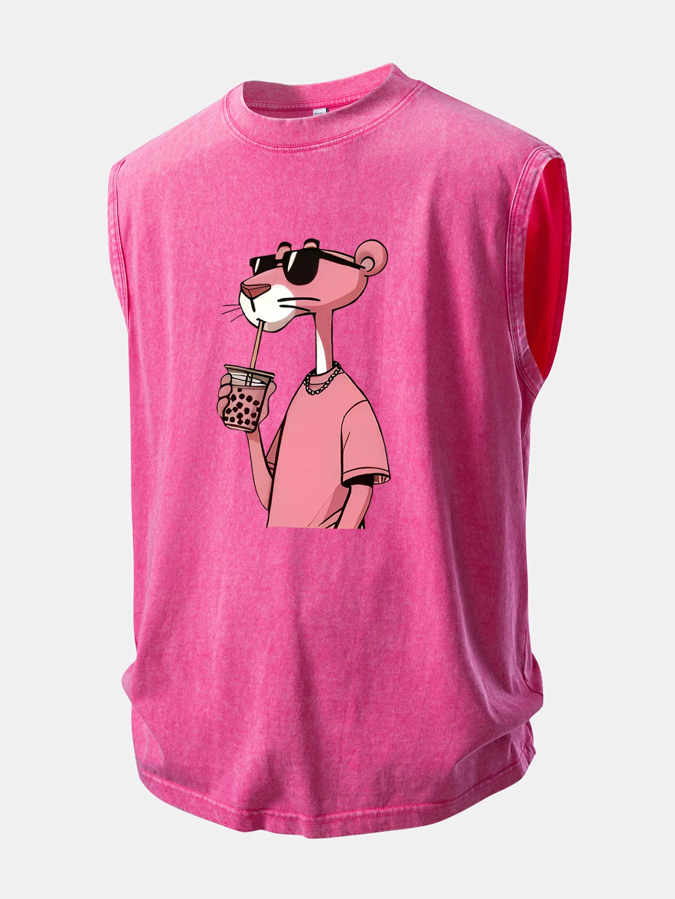 Pink Panther Print Washed Distressed Tank Top - Image 3