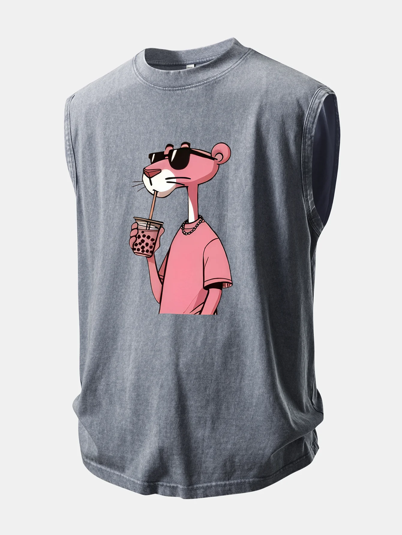 Pink Panther Print Washed Distressed Tank Top - Image 5
