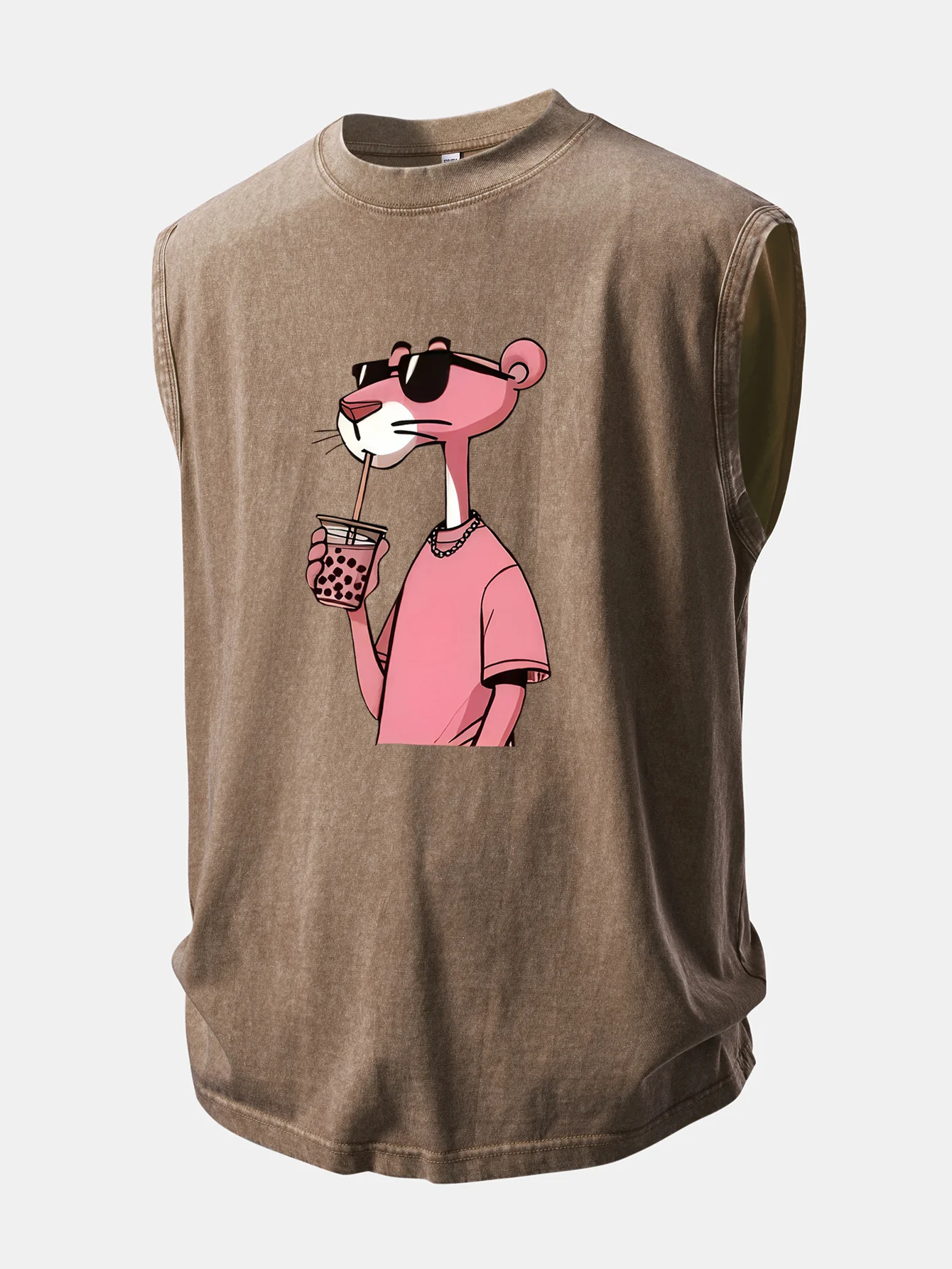 Pink Panther Print Washed Distressed Tank Top - Image 9
