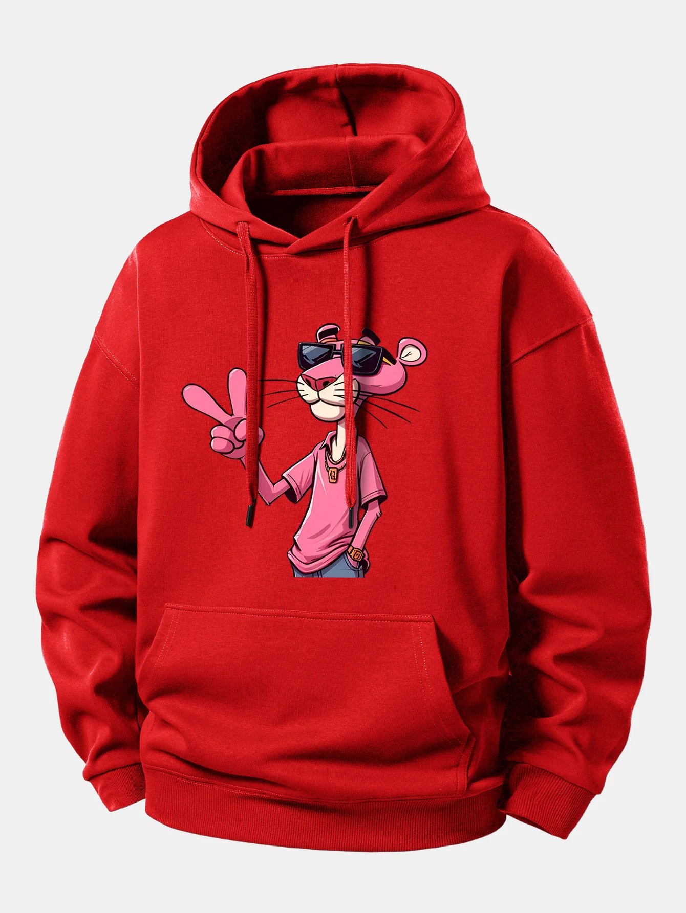Pink Panther With A V Sign Print Relax Fit Hoodie - Image 11