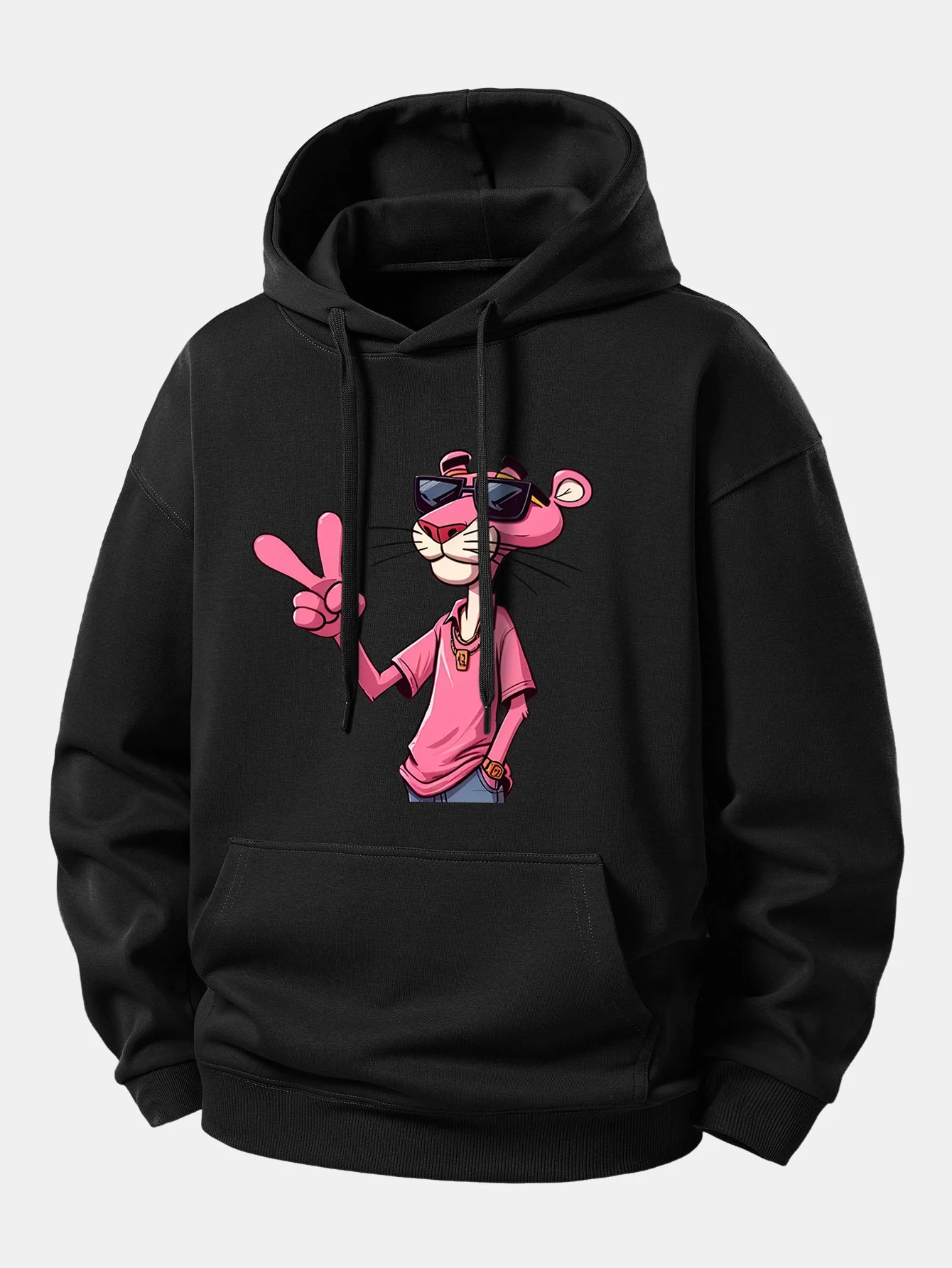 Pink Panther With A V Sign Print Relax Fit Hoodie - Image 2