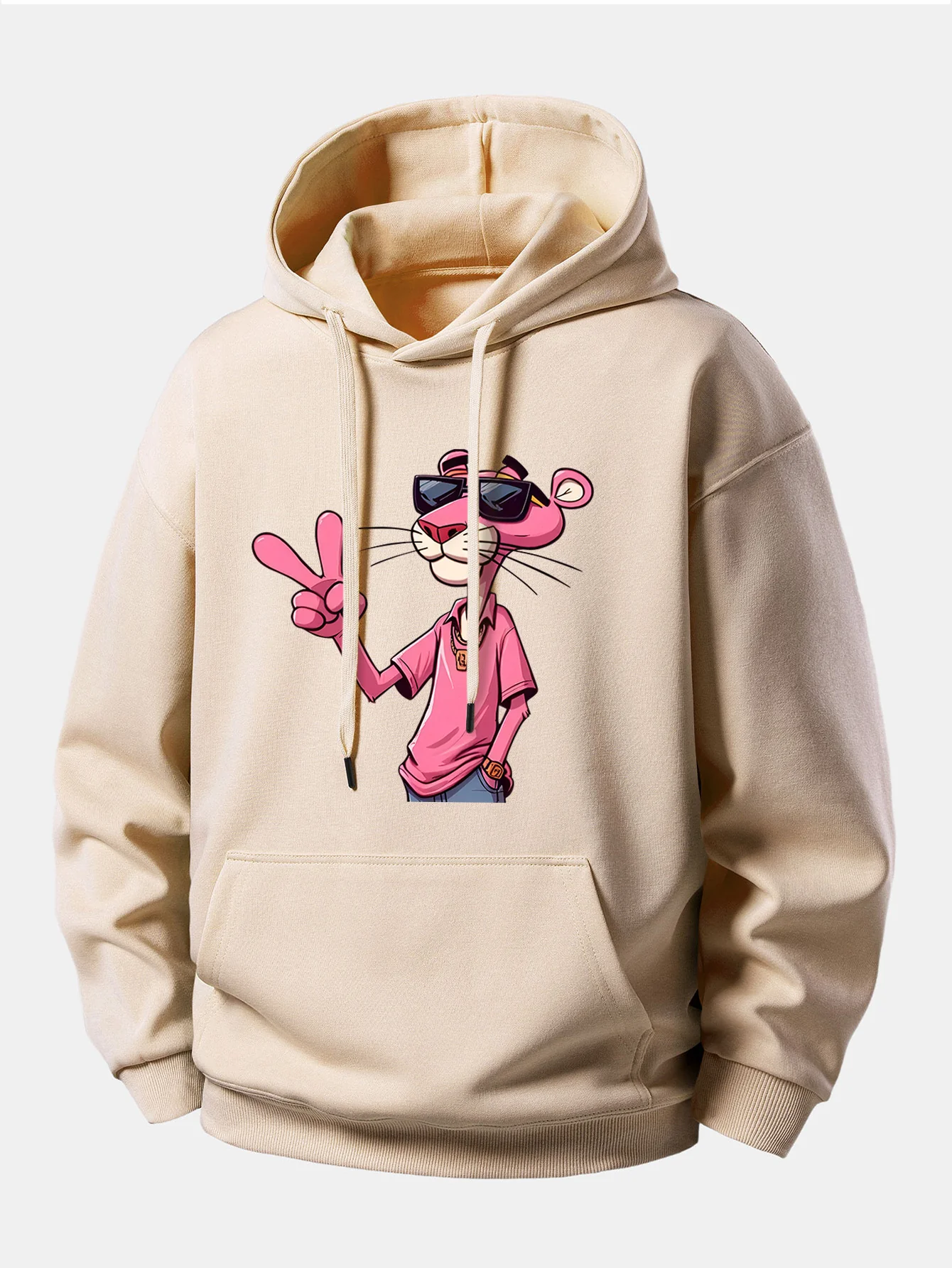 Pink Panther With A V Sign Print Relax Fit Hoodie - Image 3