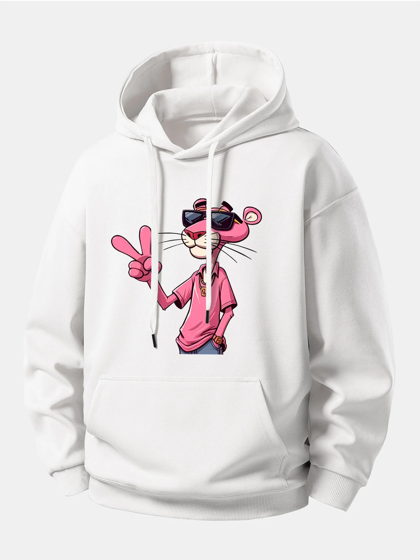 Pink Panther With A V Sign Print Relax Fit Hoodie - Image 4