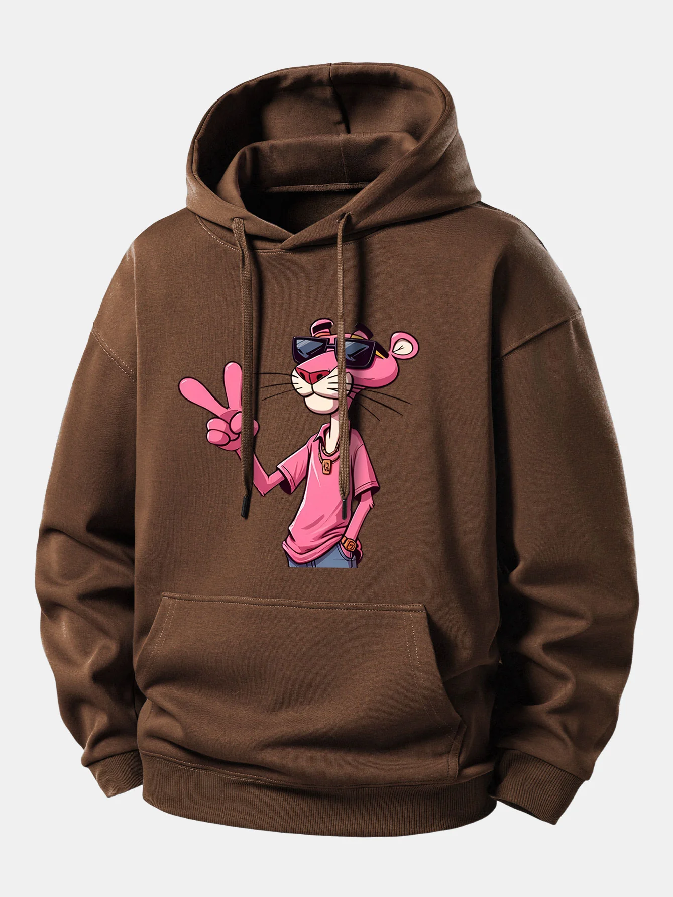 Pink Panther With A V Sign Print Relax Fit Hoodie - Image 5