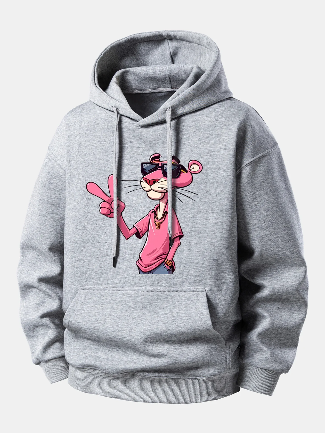 Pink Panther With A V Sign Print Relax Fit Hoodie - Image 6