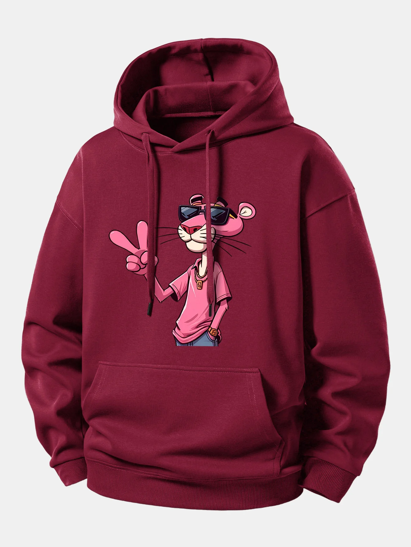 Pink Panther With A V Sign Print Relax Fit Hoodie - Image 7