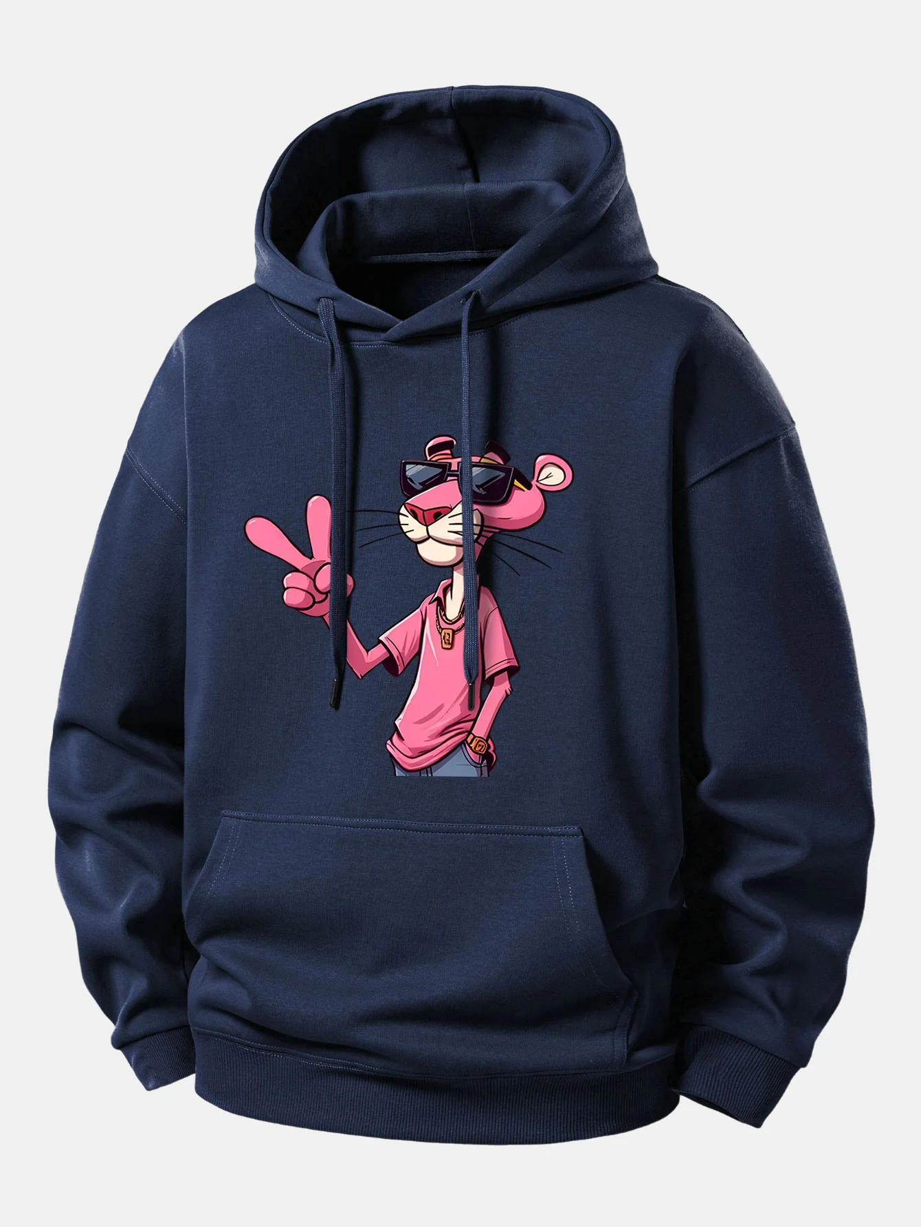 Pink Panther With A V Sign Print Relax Fit Hoodie - Image 9