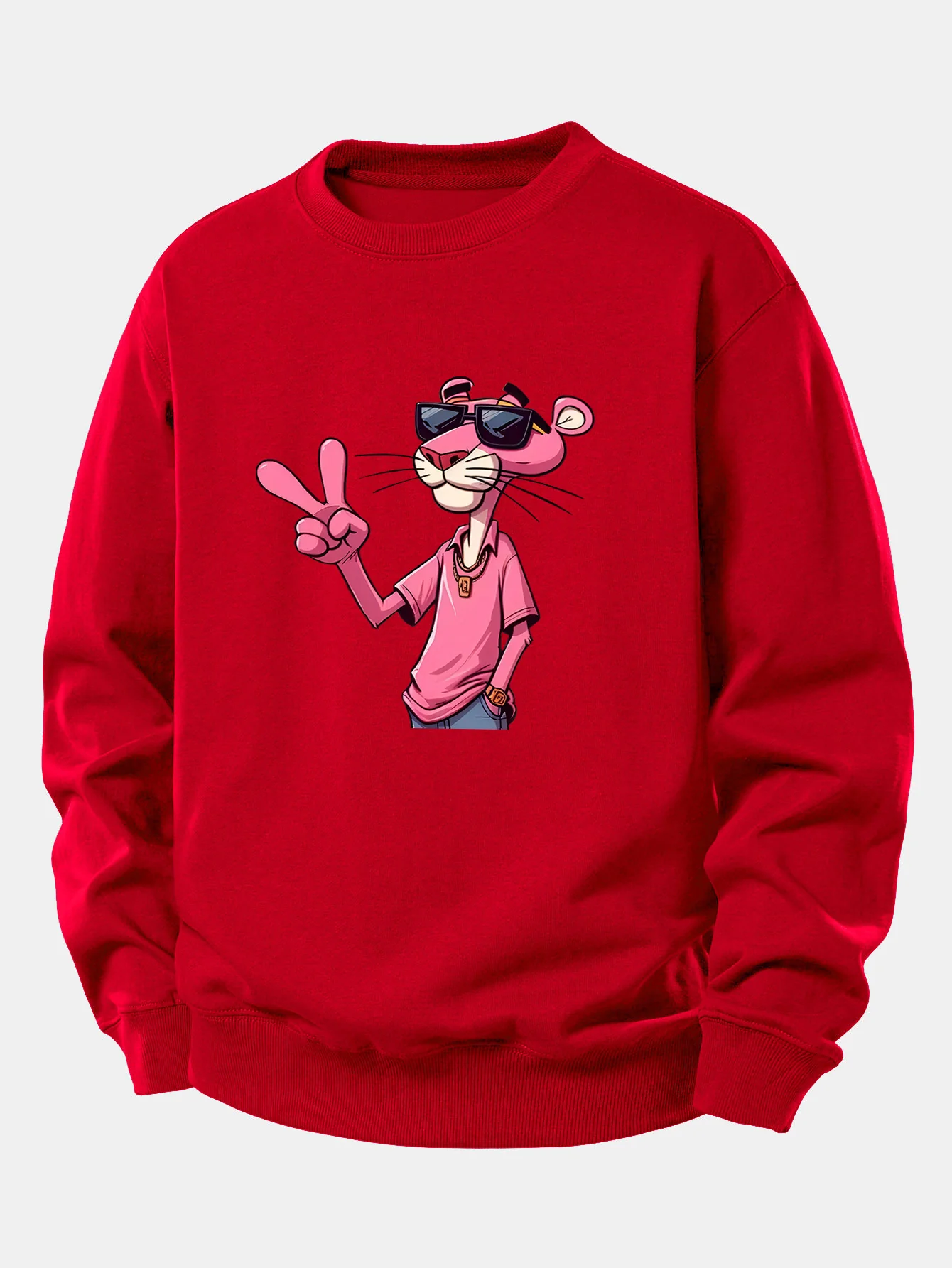 Pink Panther With A V Sign Print Relax Fit Sweatshirt - Image 10