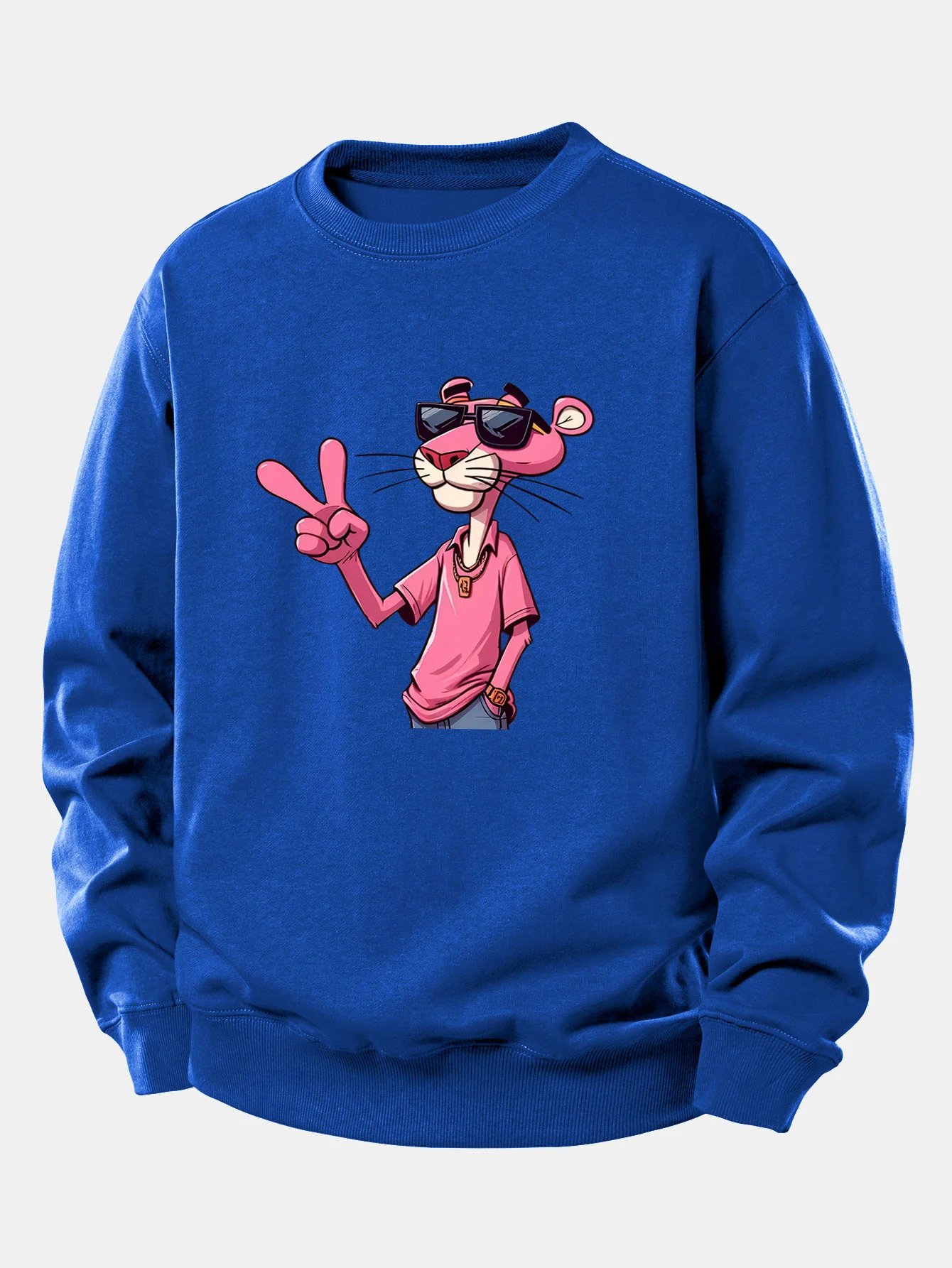 Pink Panther With A V Sign Print Relax Fit Sweatshirt - Image 11