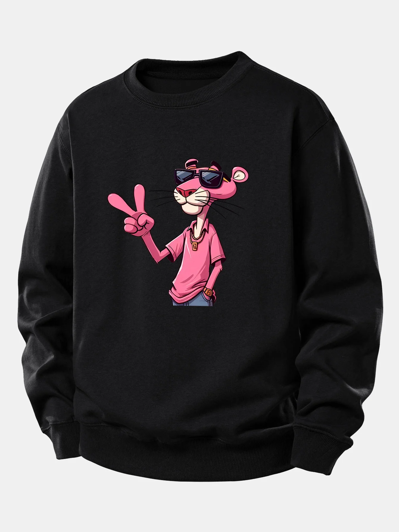 Pink Panther With A V Sign Print Relax Fit Sweatshirt - Image 2