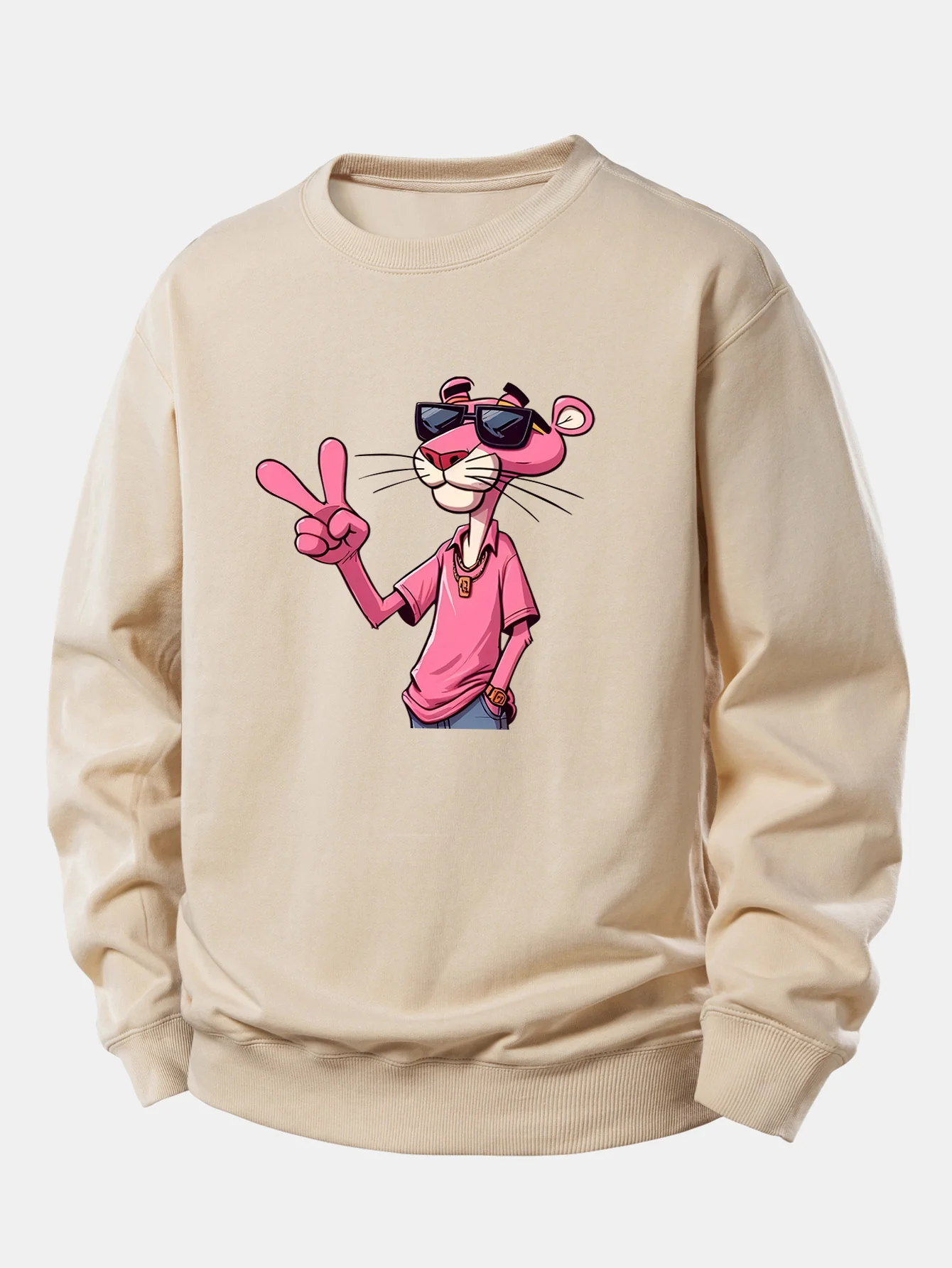 Pink Panther With A V Sign Print Relax Fit Sweatshirt - Image 4