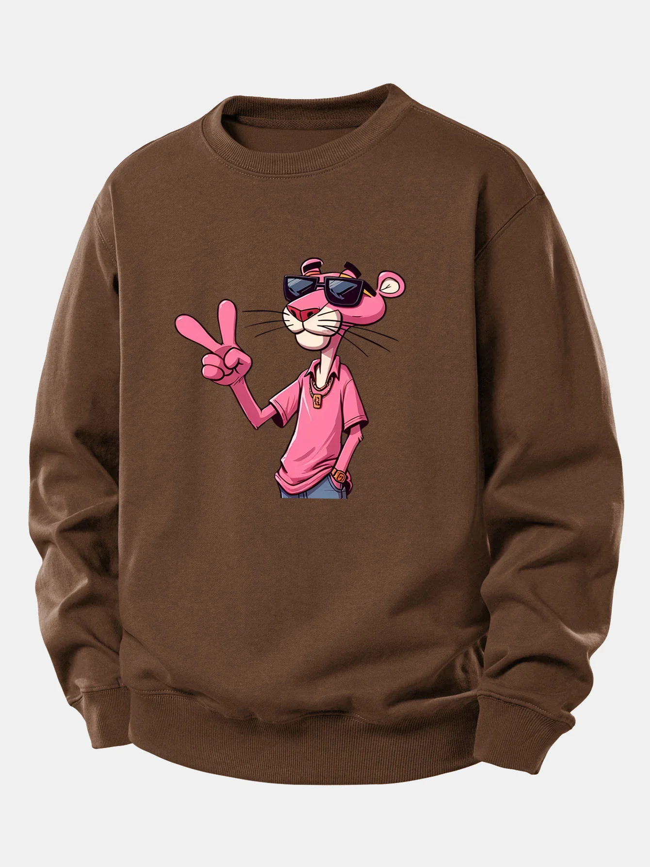 Pink Panther With A V Sign Print Relax Fit Sweatshirt - Image 5