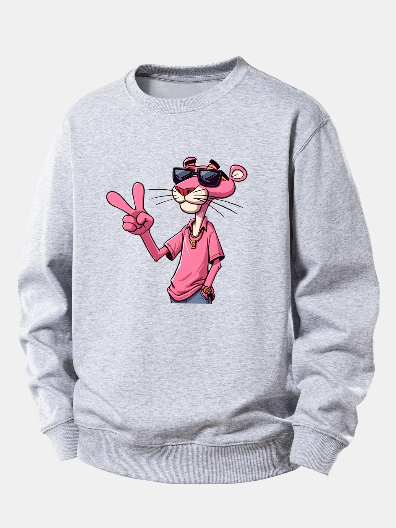 Pink Panther With A V Sign Print Relax Fit Sweatshirt - Image 6