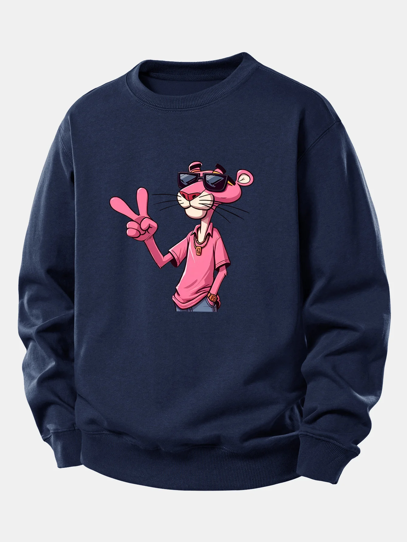 Pink Panther With A V Sign Print Relax Fit Sweatshirt - Image 7