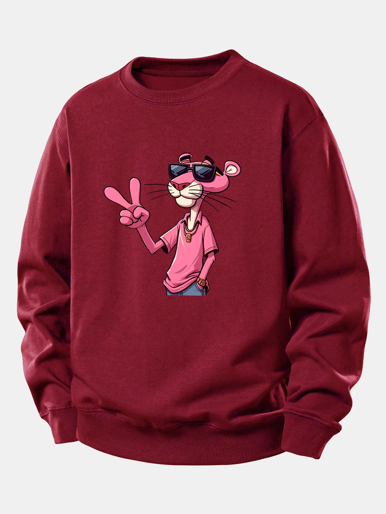 Pink Panther With A V Sign Print Relax Fit Sweatshirt - Image 8