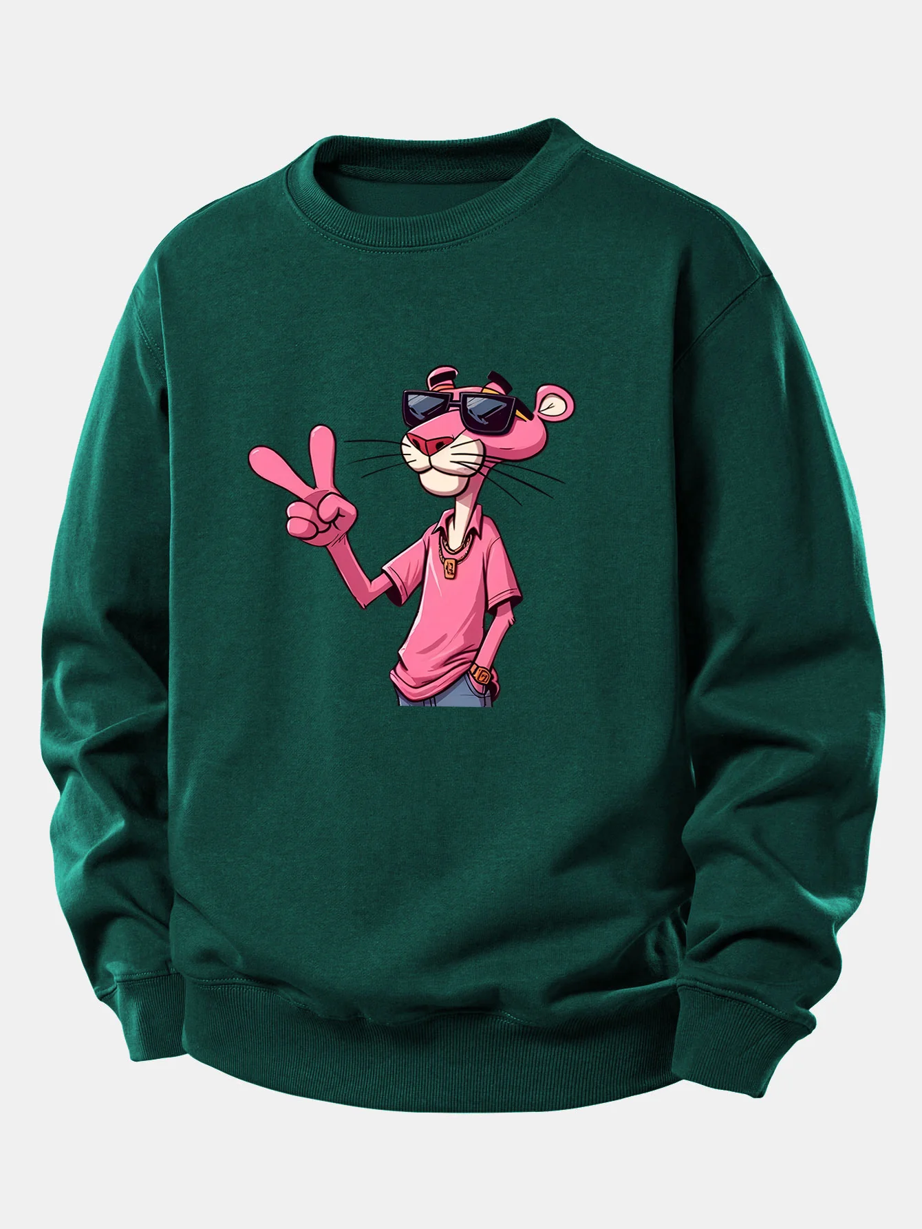 Pink Panther With A V Sign Print Relax Fit Sweatshirt - Image 9