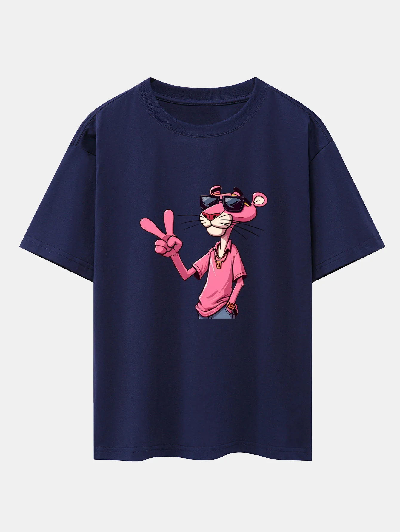 Pink Panther With V Sign Print Drop Shoulder Oversize T-Shirt - Image 10