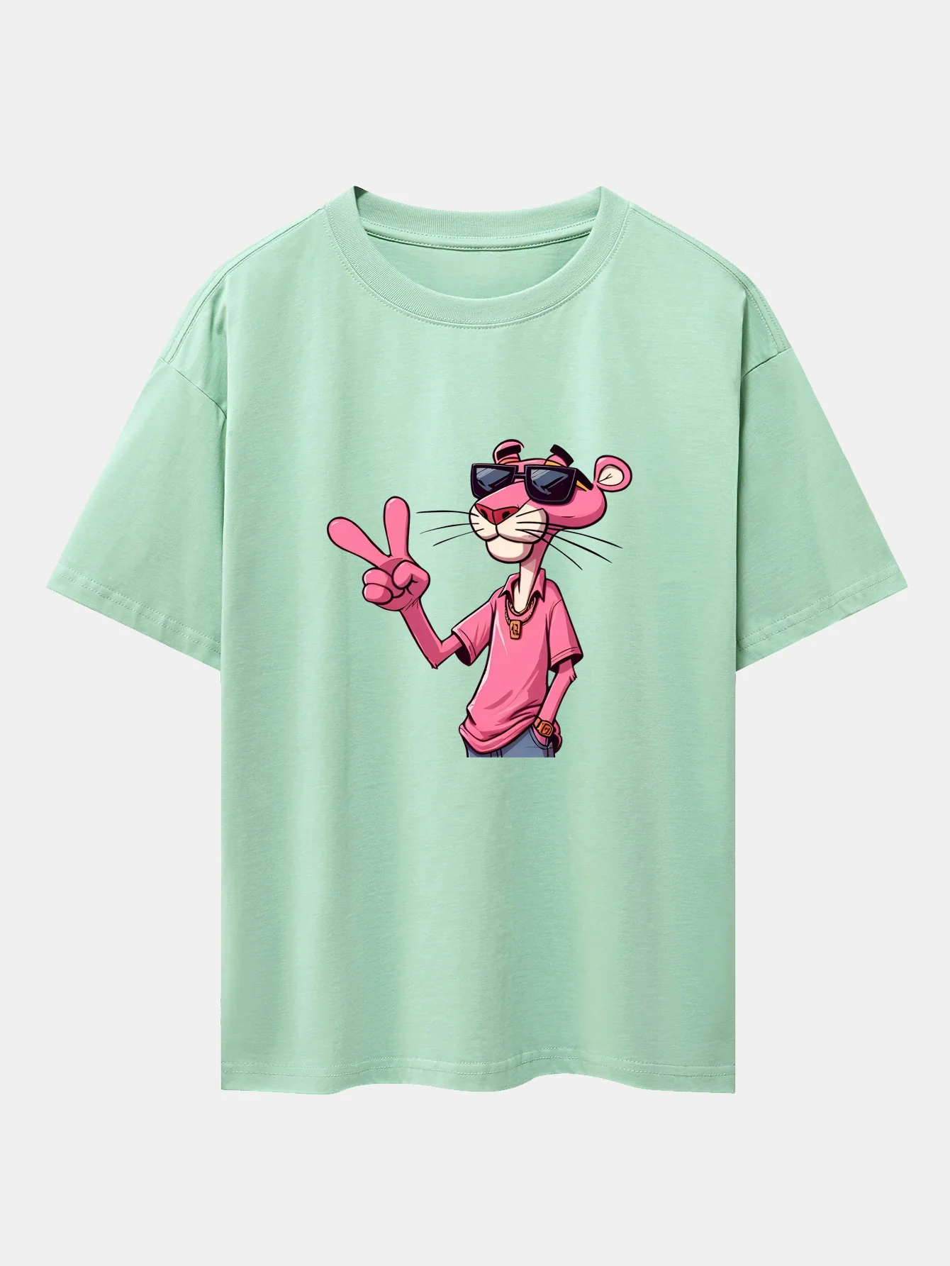 Pink Panther With V Sign Print Drop Shoulder Oversize T-Shirt - Image 12