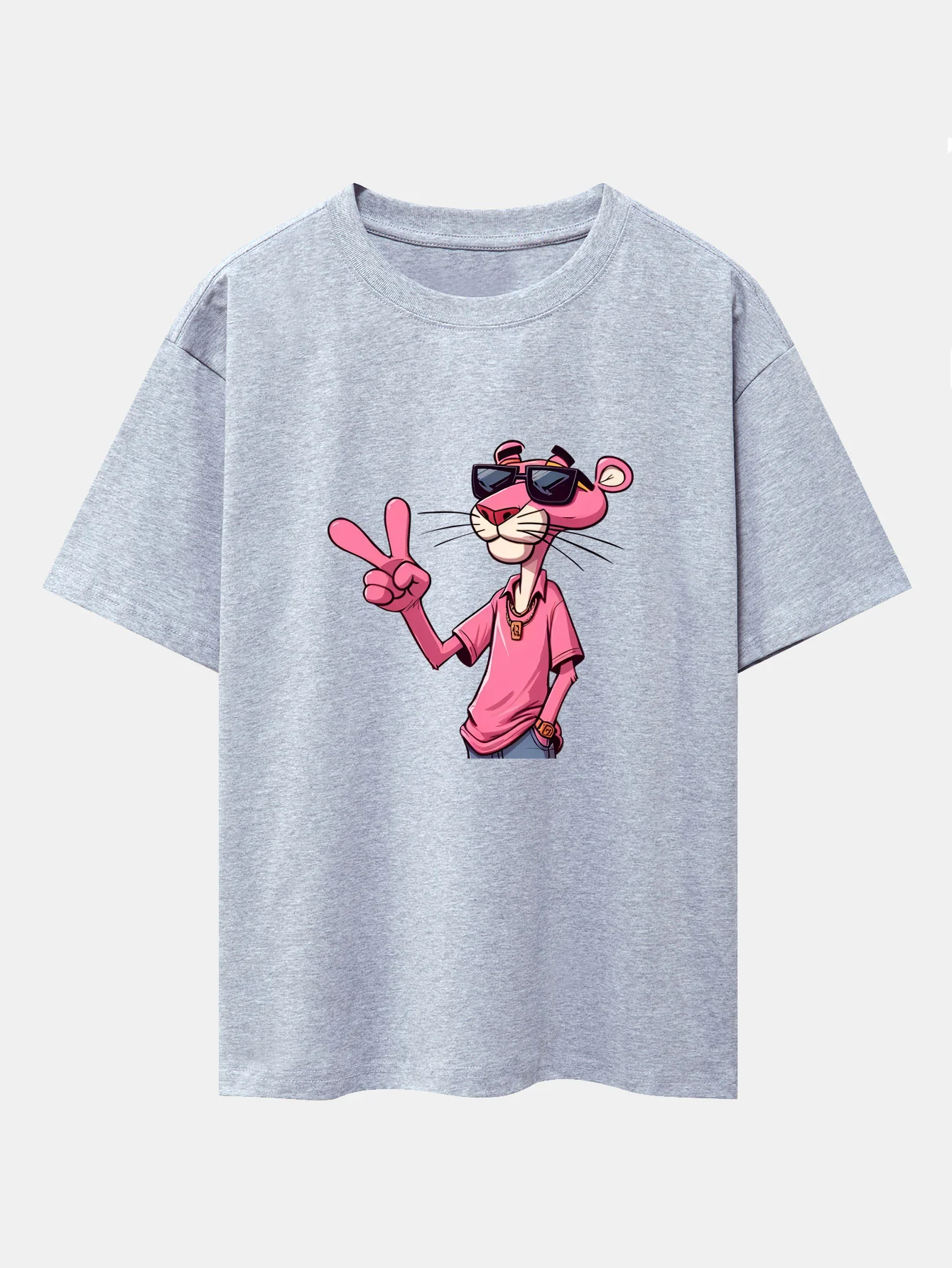 Pink Panther With V Sign Print Drop Shoulder Oversize T-Shirt - Image 13