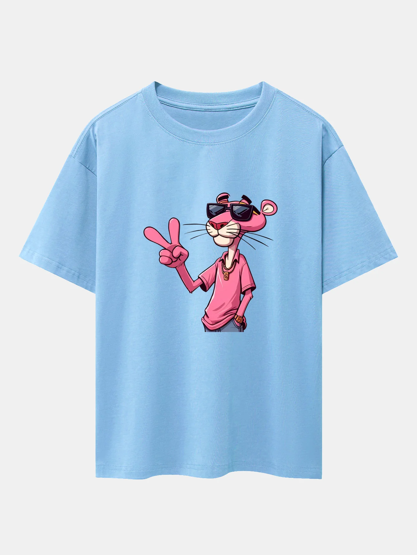 Pink Panther With V Sign Print Drop Shoulder Oversize T-Shirt - Image 14