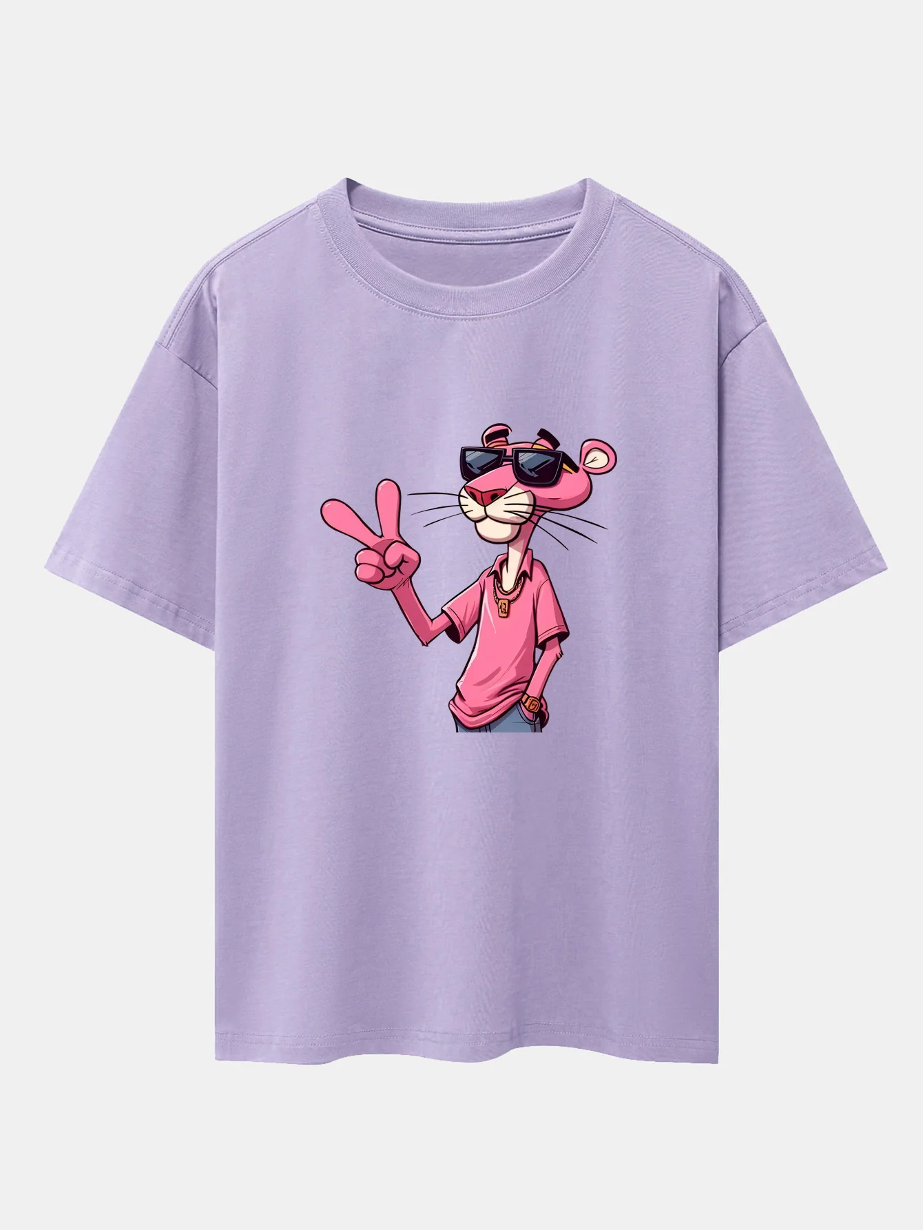 Pink Panther With V Sign Print Drop Shoulder Oversize T-Shirt - Image 15