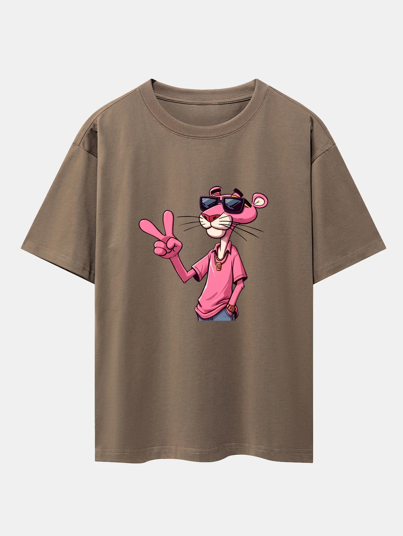 Pink Panther With V Sign Print Drop Shoulder Oversize T-Shirt - Image 6