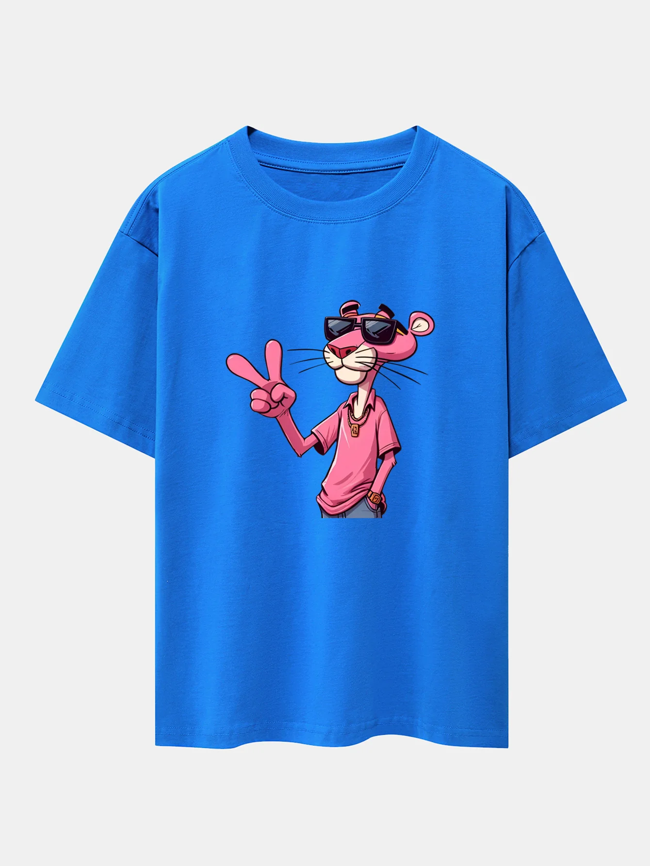 Pink Panther With V Sign Print Drop Shoulder Oversize T-Shirt - Image 7