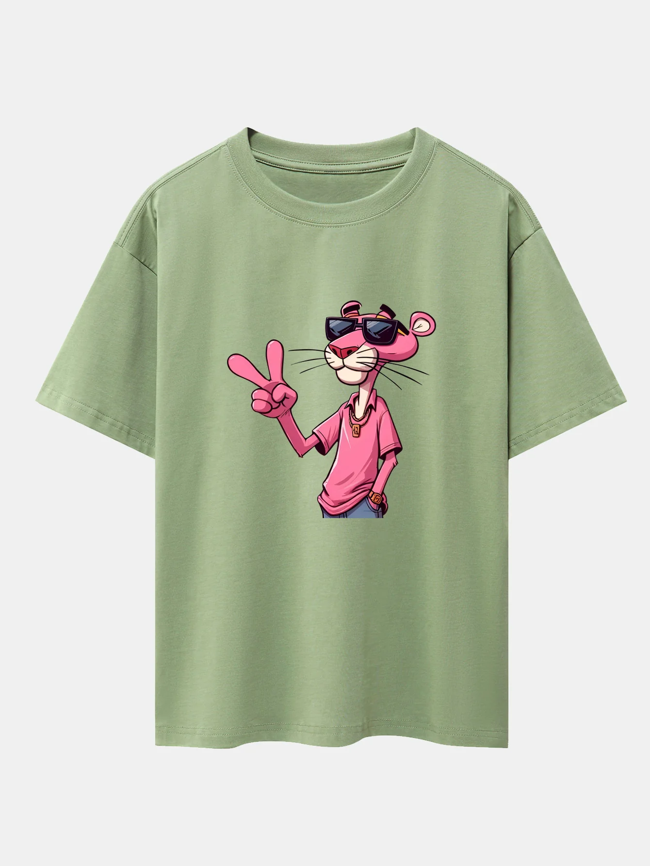 Pink Panther With V Sign Print Drop Shoulder Oversize T-Shirt - Image 8