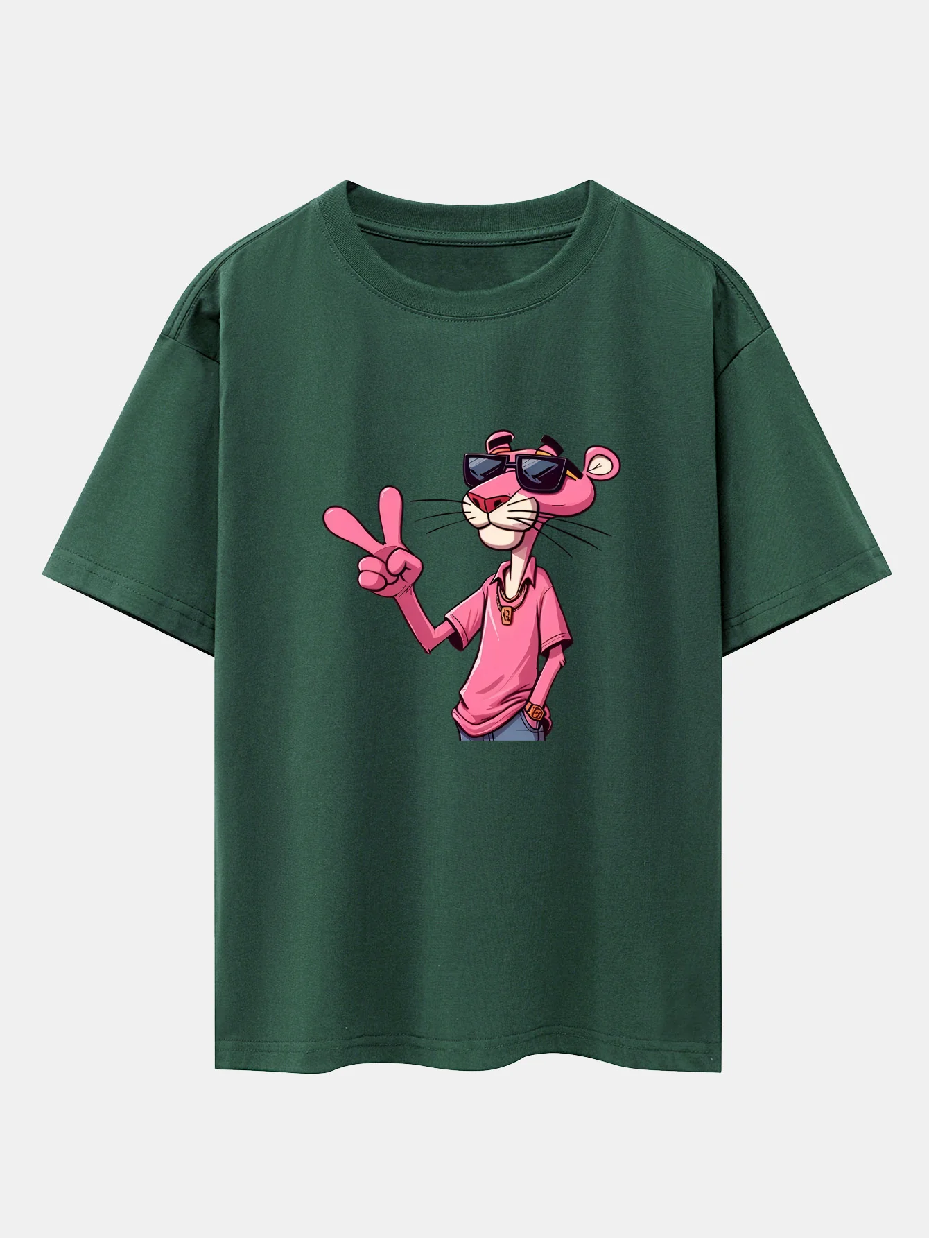 Pink Panther With V Sign Print Drop Shoulder Oversize T-Shirt - Image 9