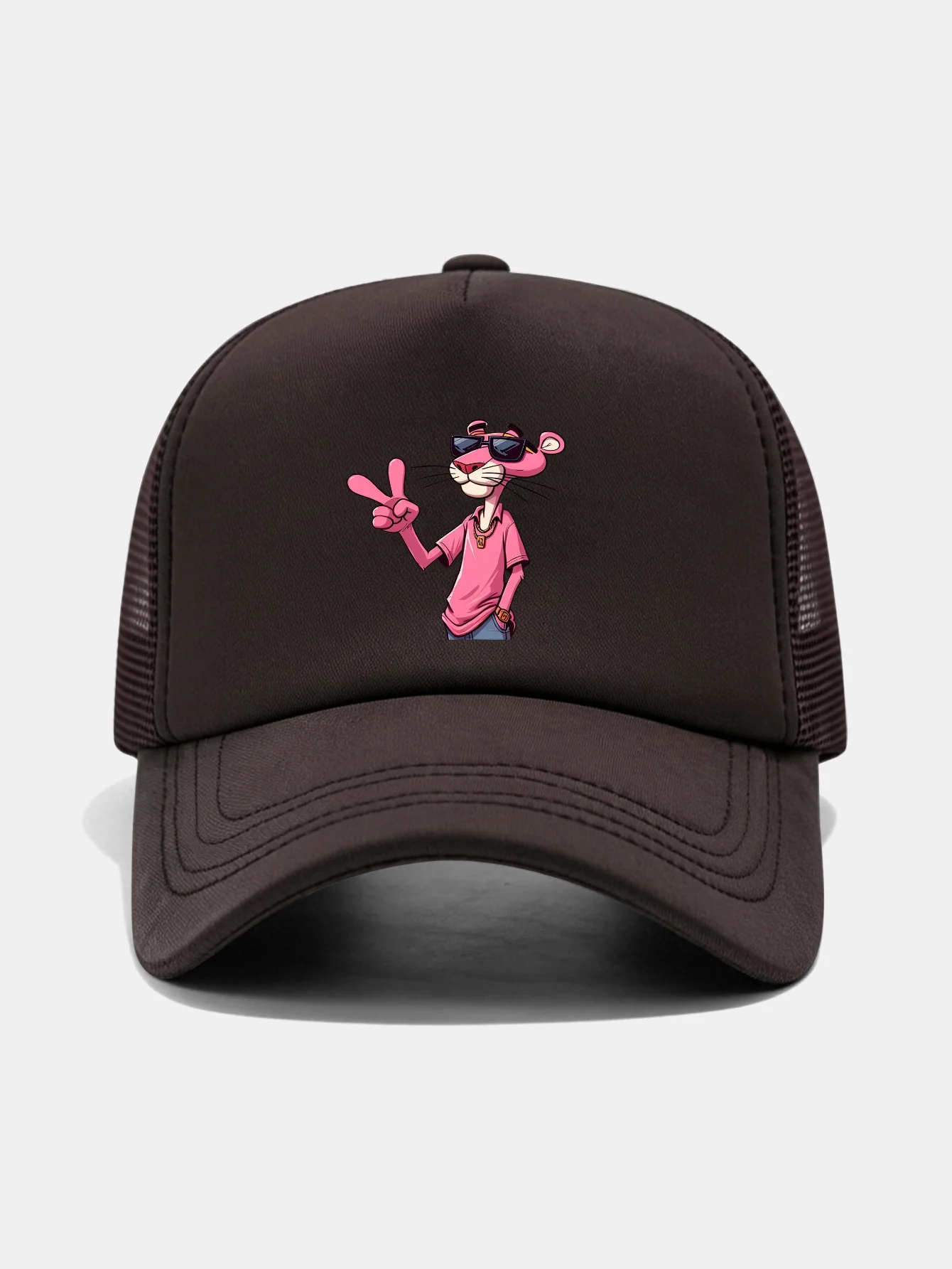 Pink Panther With V Sign Print Mesh Baseball Cap - Image 13