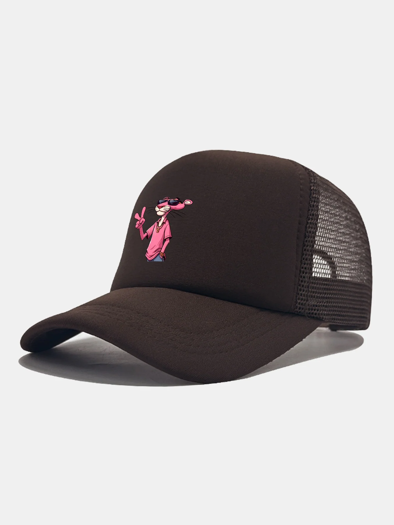 Pink Panther With V Sign Print Mesh Baseball Cap - Image 14