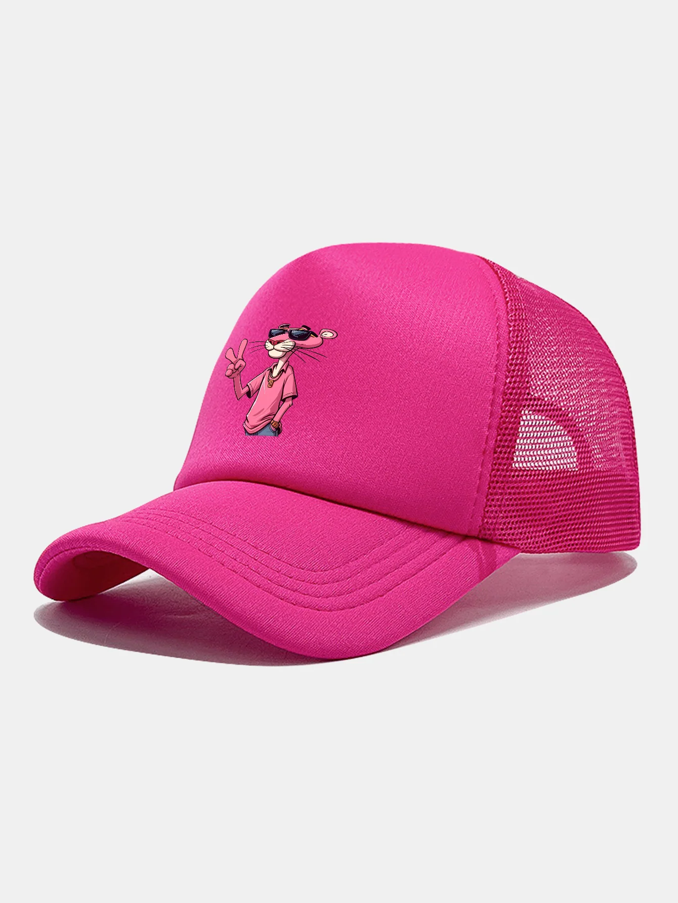 Pink Panther With V Sign Print Mesh Baseball Cap - Image 16