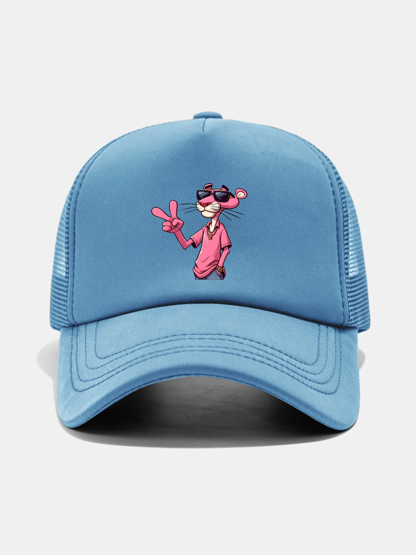 Pink Panther With V Sign Print Mesh Baseball Cap - Image 17