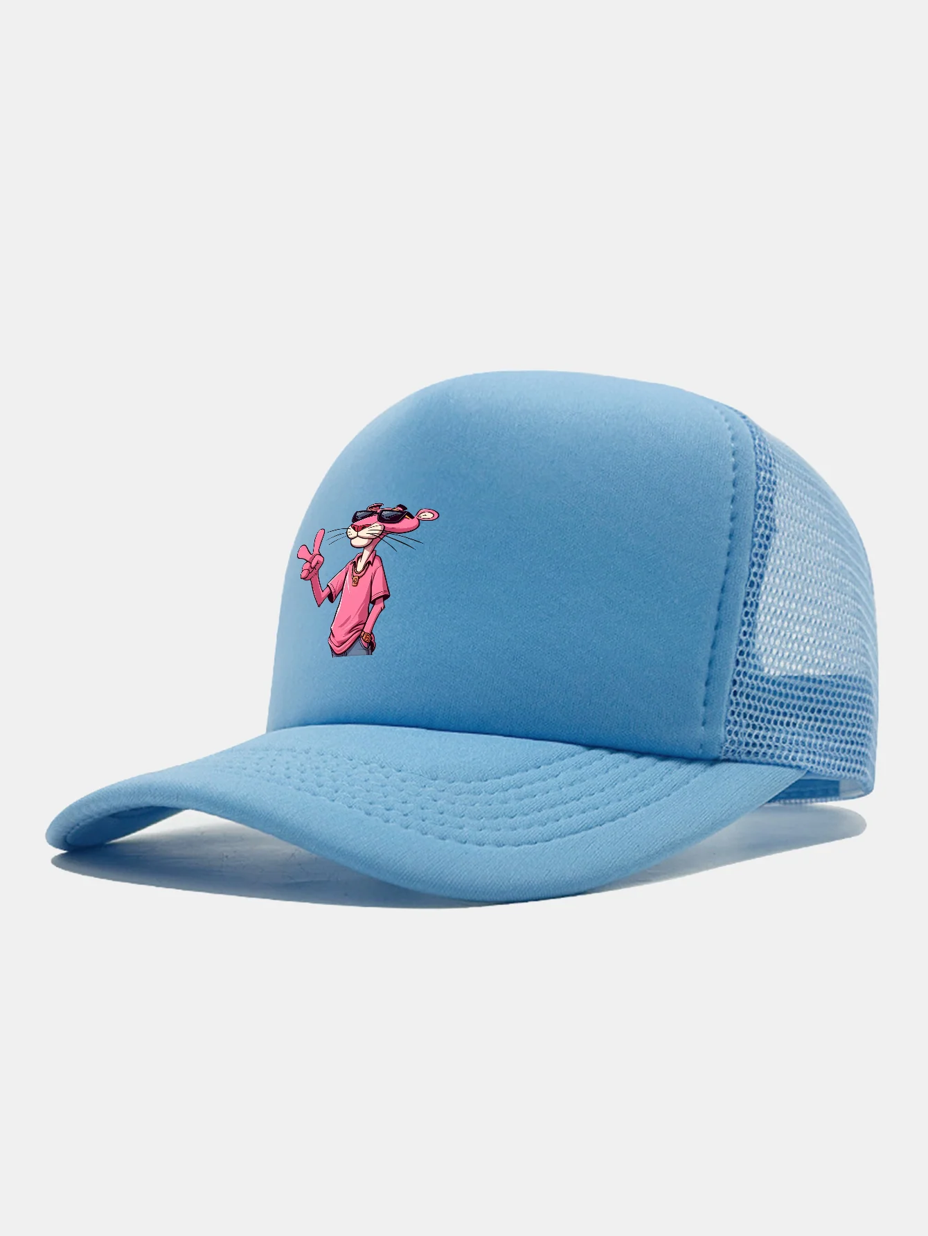 Pink Panther With V Sign Print Mesh Baseball Cap - Image 18