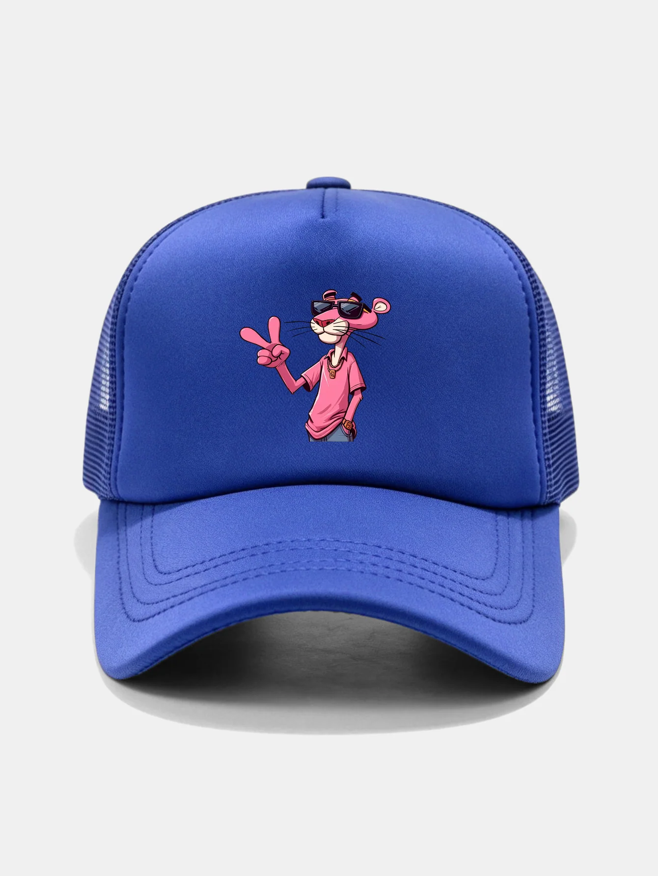 Pink Panther With V Sign Print Mesh Baseball Cap - Image 3
